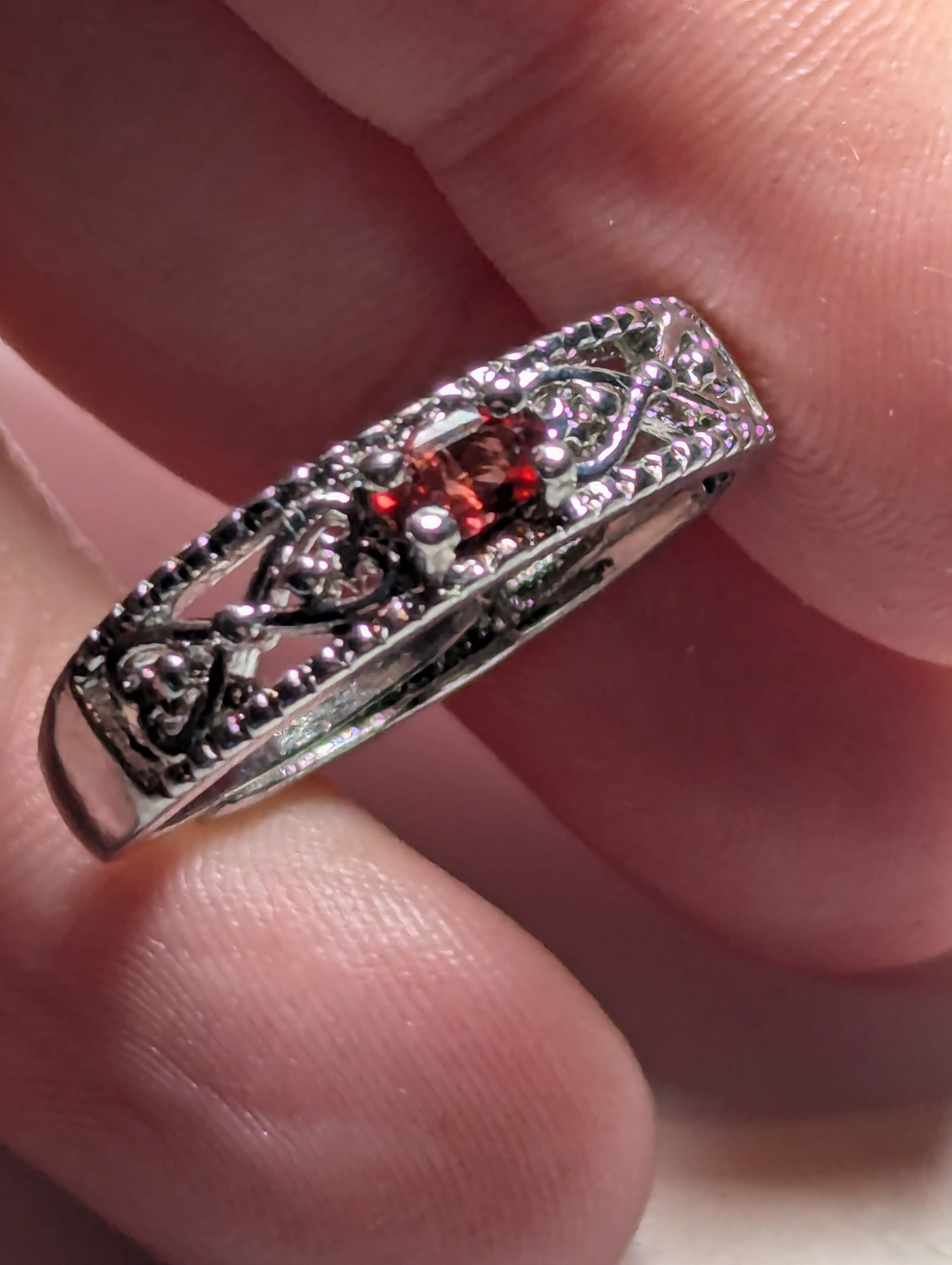 Garnet crystal adjustable ring stainless steel