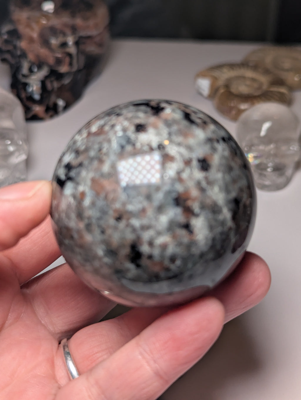 Yooperlite crystal sphere with Orange UV