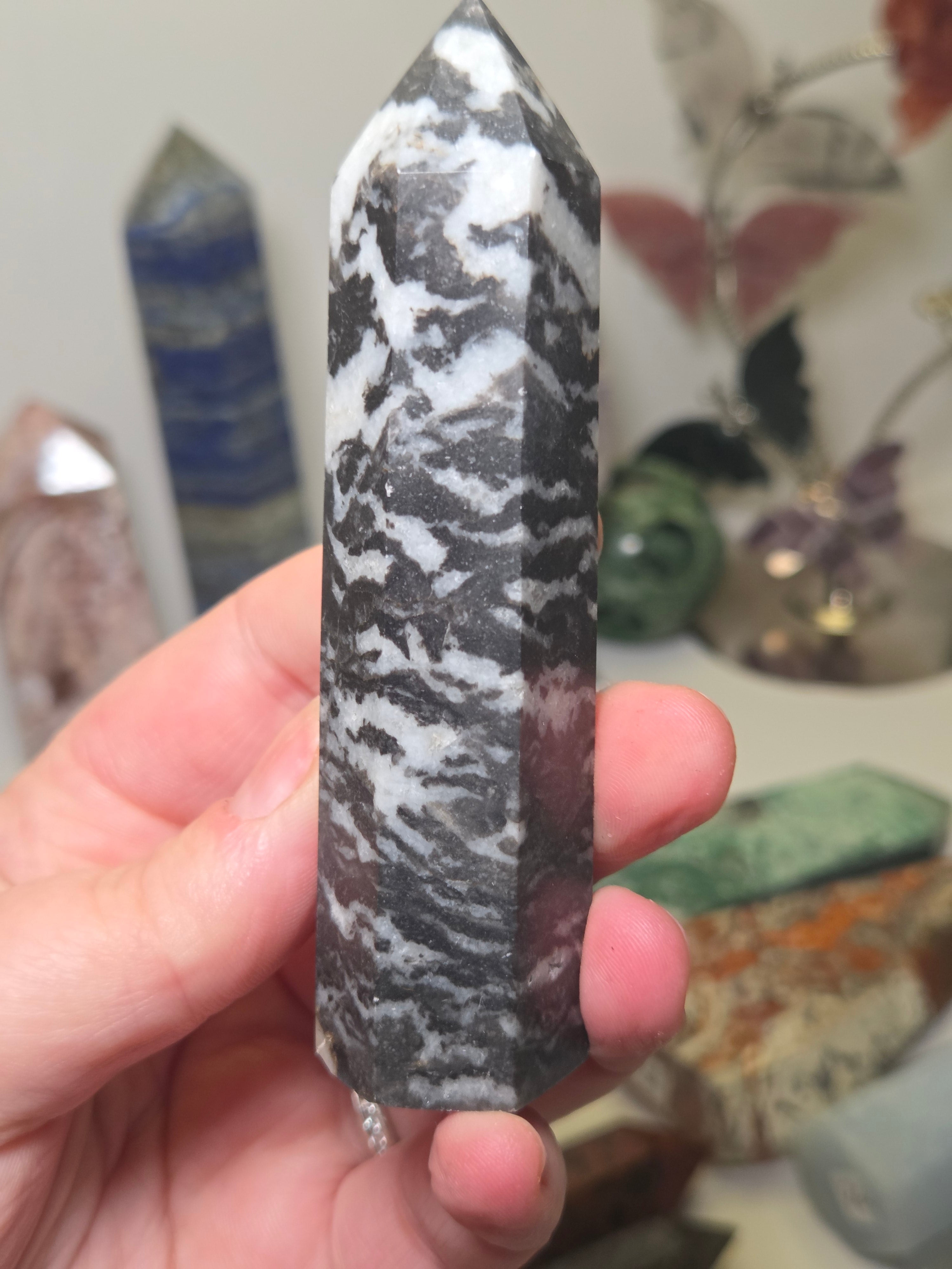 Zebra jasper crystal tower carving
