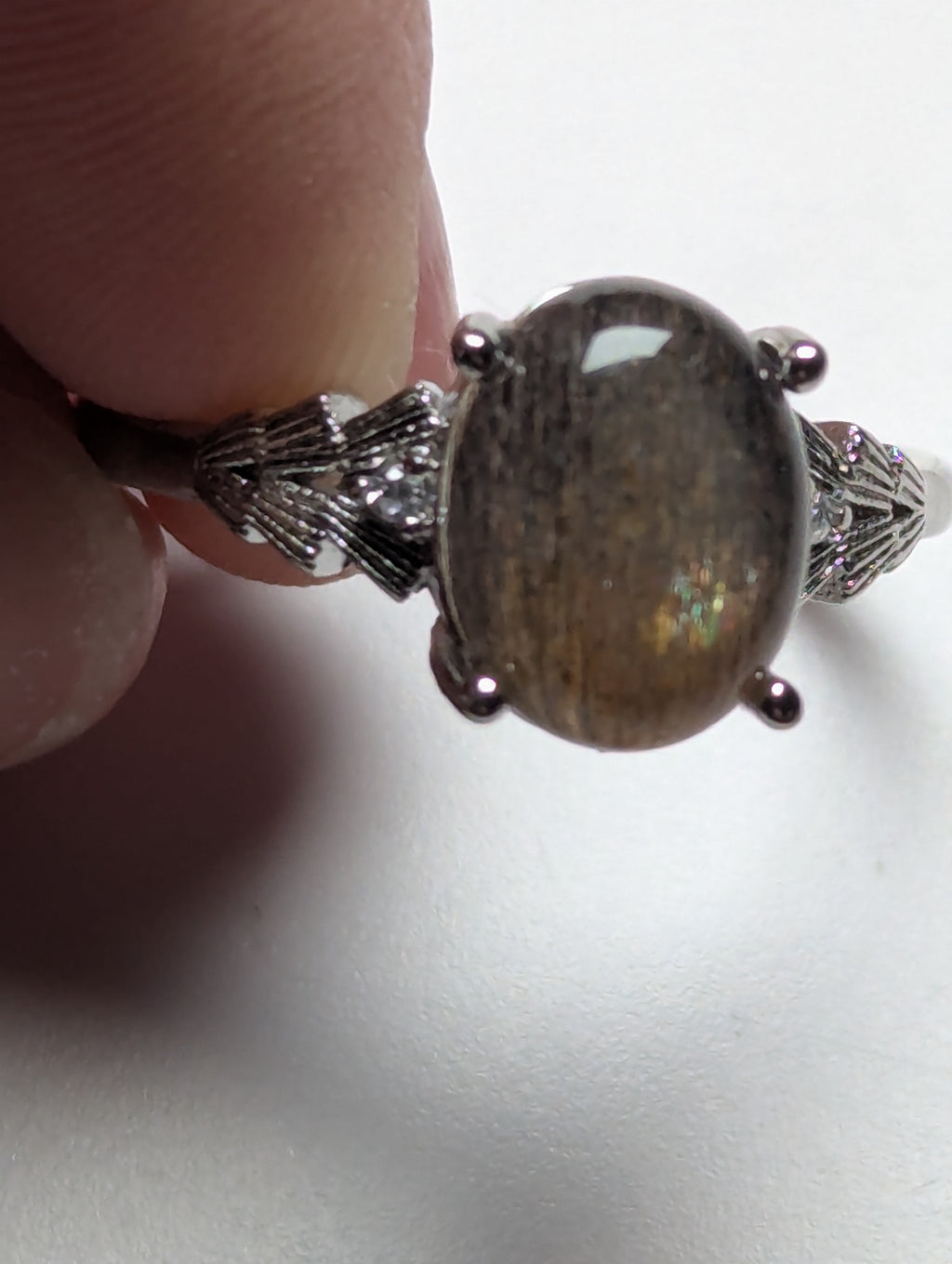 Black golden moonstone crystal adjustable ring stainless steel