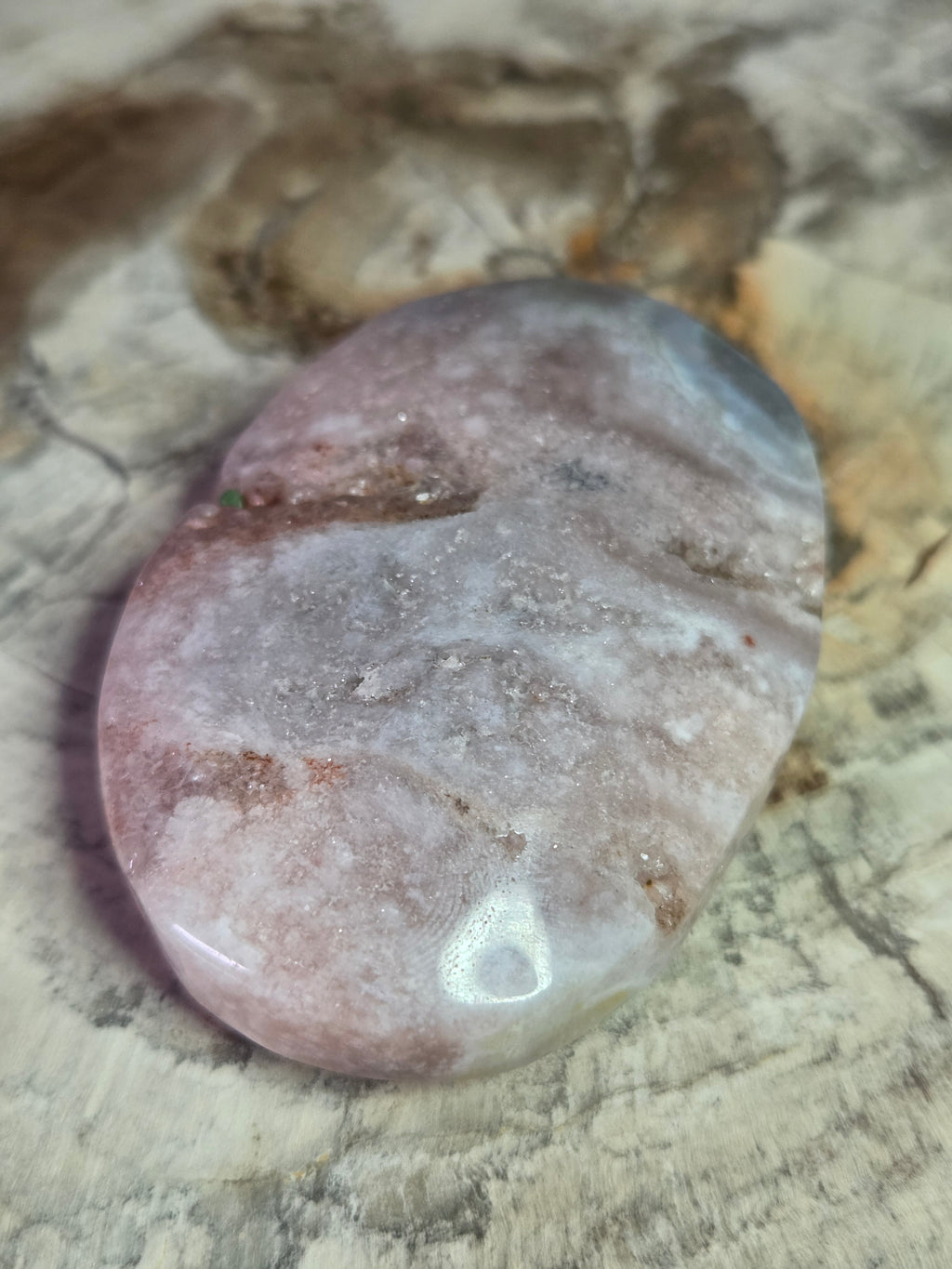 Pink petrified wood crystal palm stone