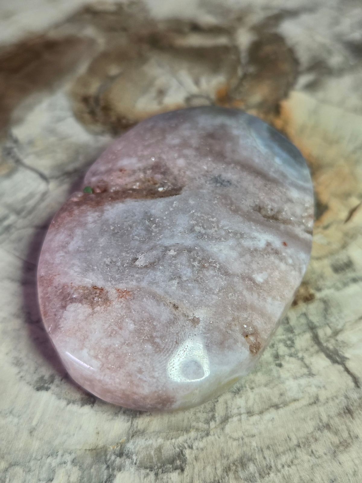 Pink petrified wood crystal palm stone