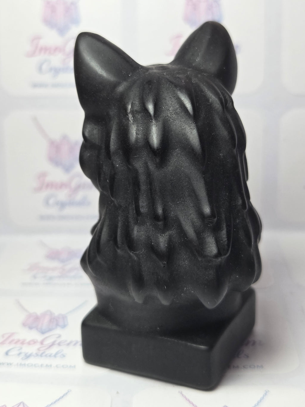 Obsidian crystal wolf head carving
