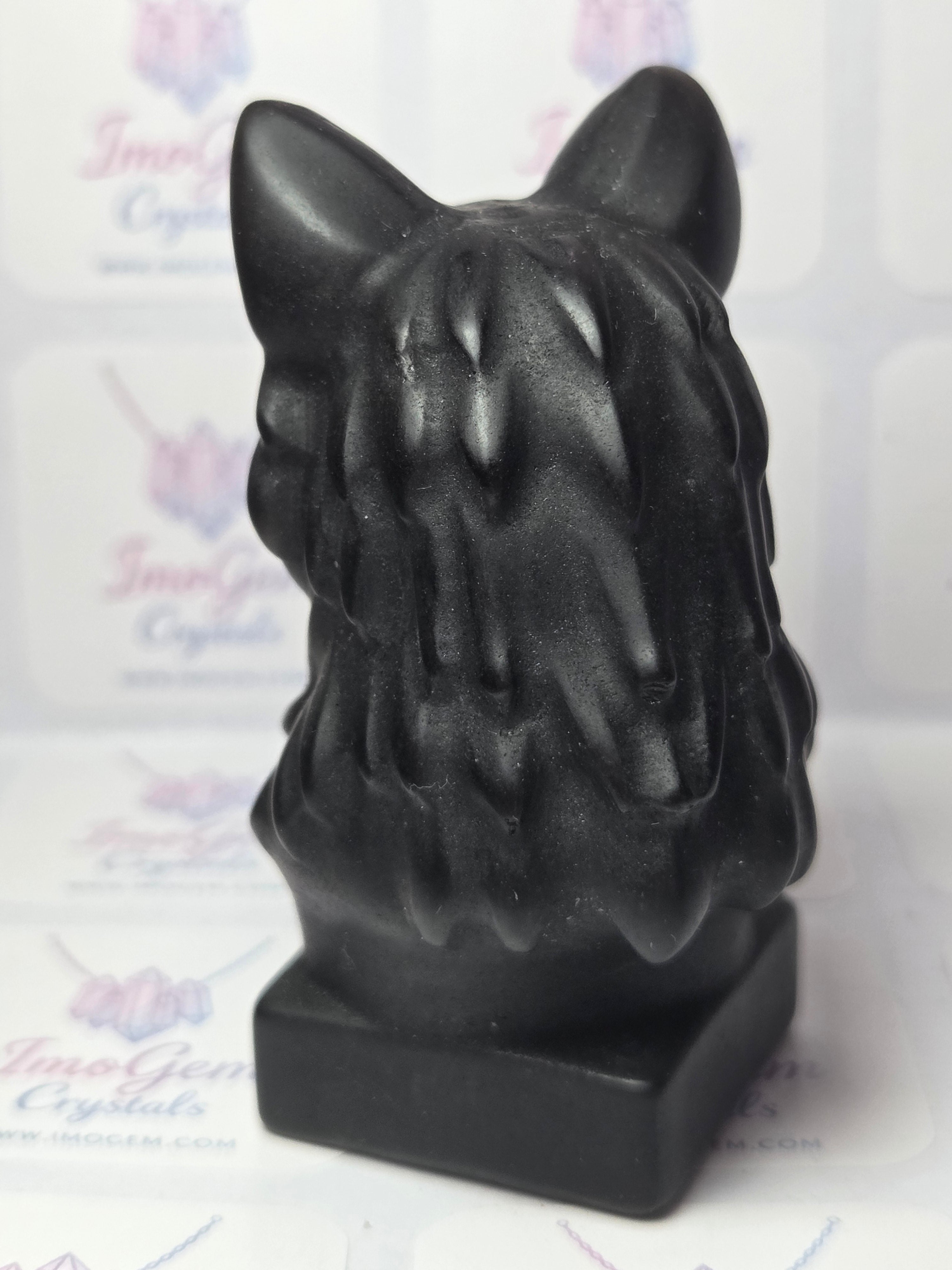 Obsidian crystal wolf head carving