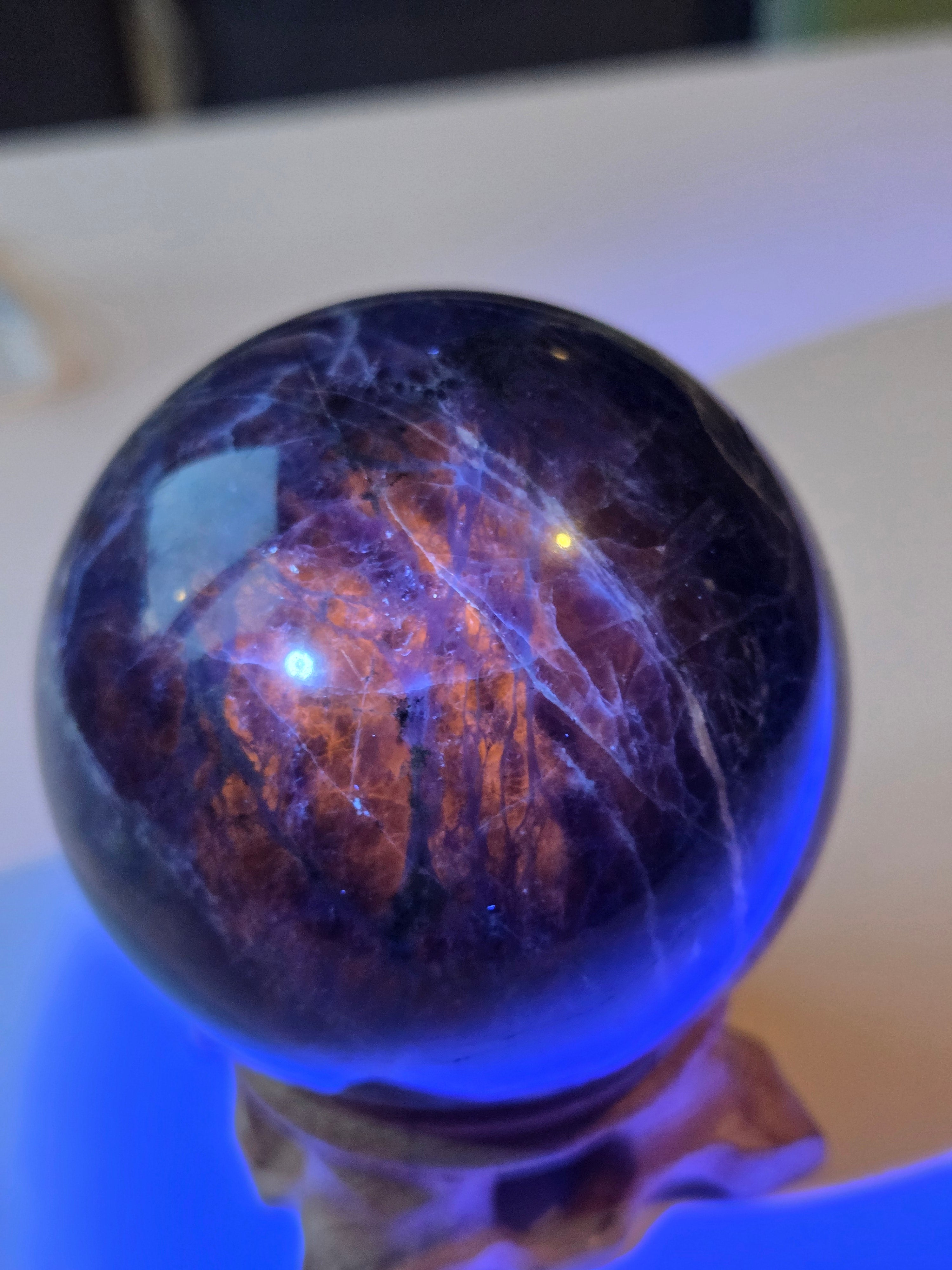 Large sodalite crystal Sphere with stand