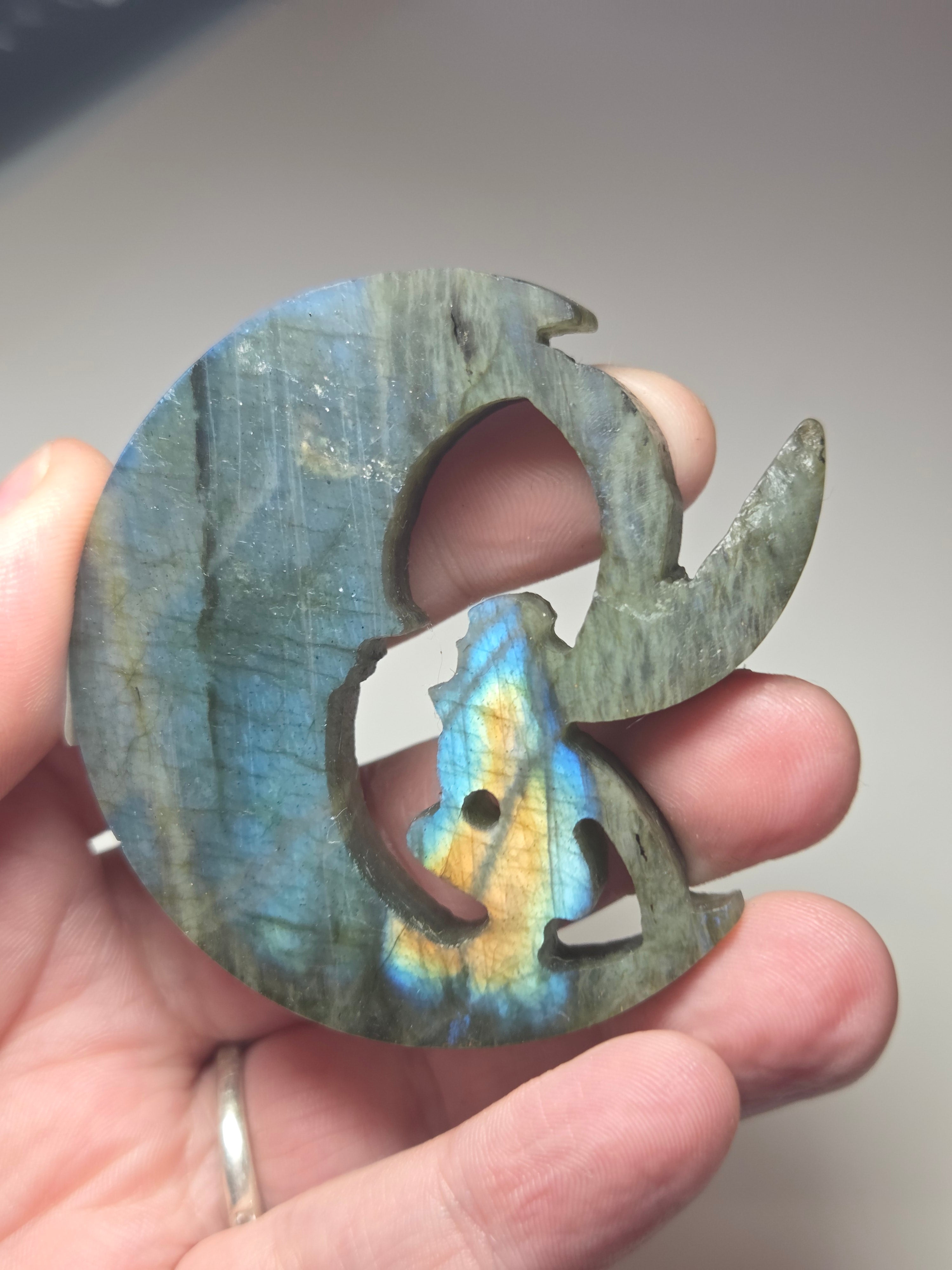 Labradorite crystal fairy moon carving with chair stand