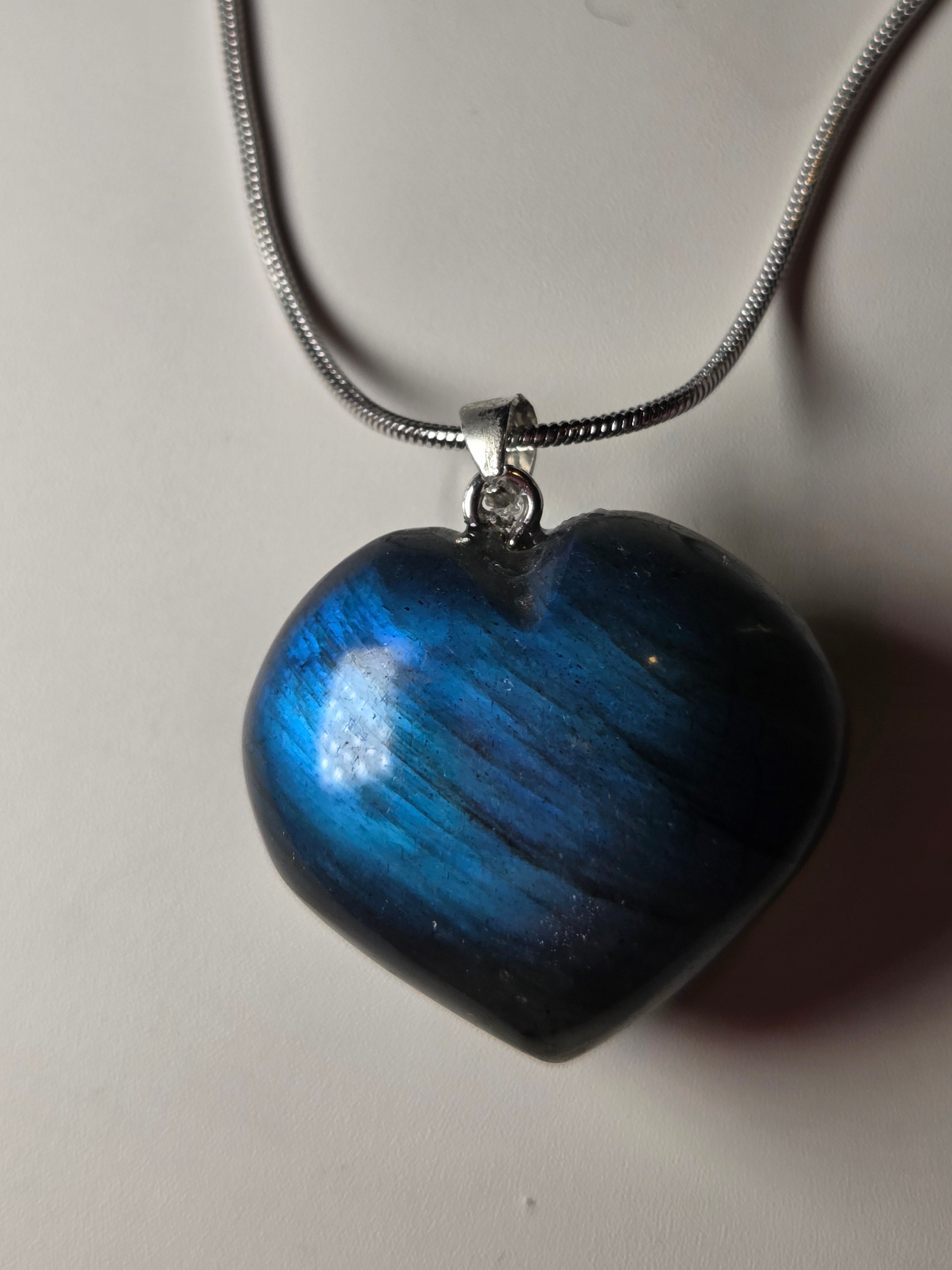 Blue labradorite crystal heart necklace