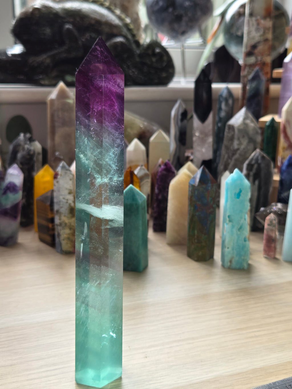 Beautiful large Flourite crystal tower carving