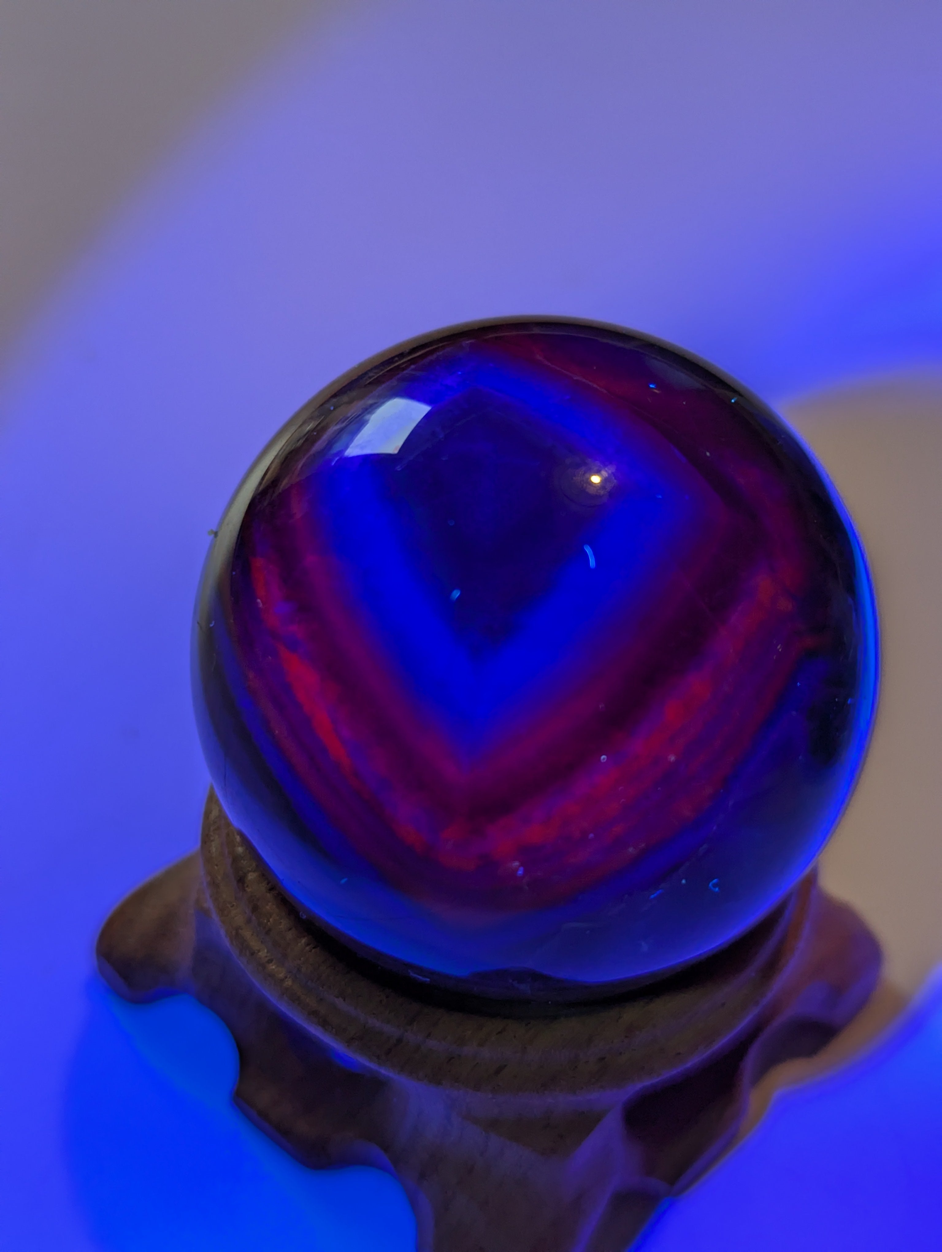 Black rose flourite crystal sphere with stand UV reactive