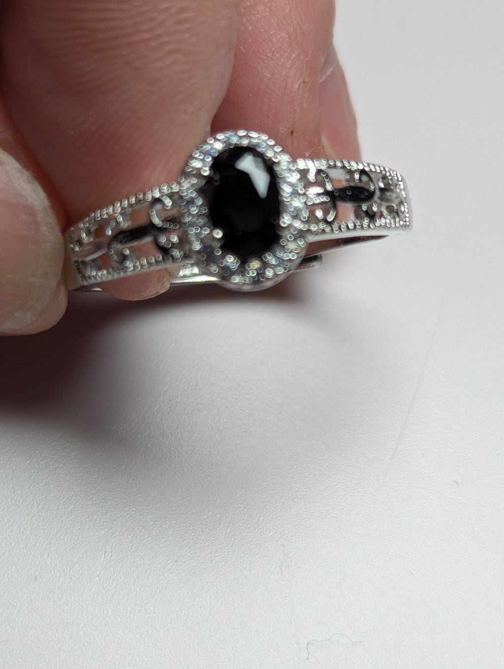 Black tourmaline crystal adjustable ring stainless steel