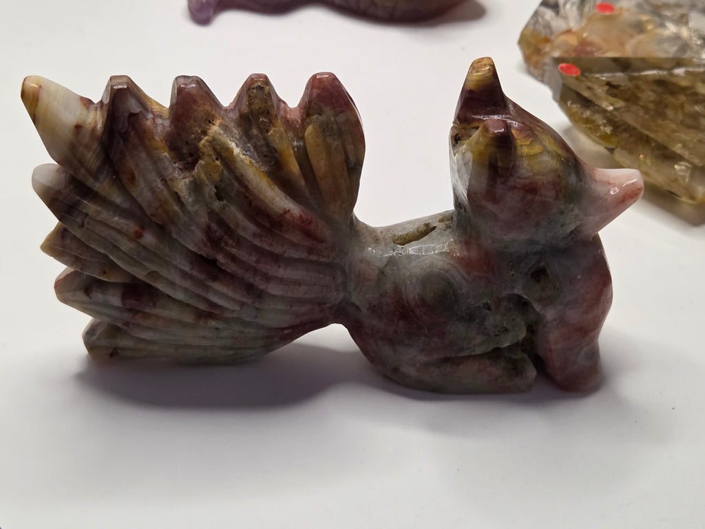 Mexican agate crystal nine tail fox carving
