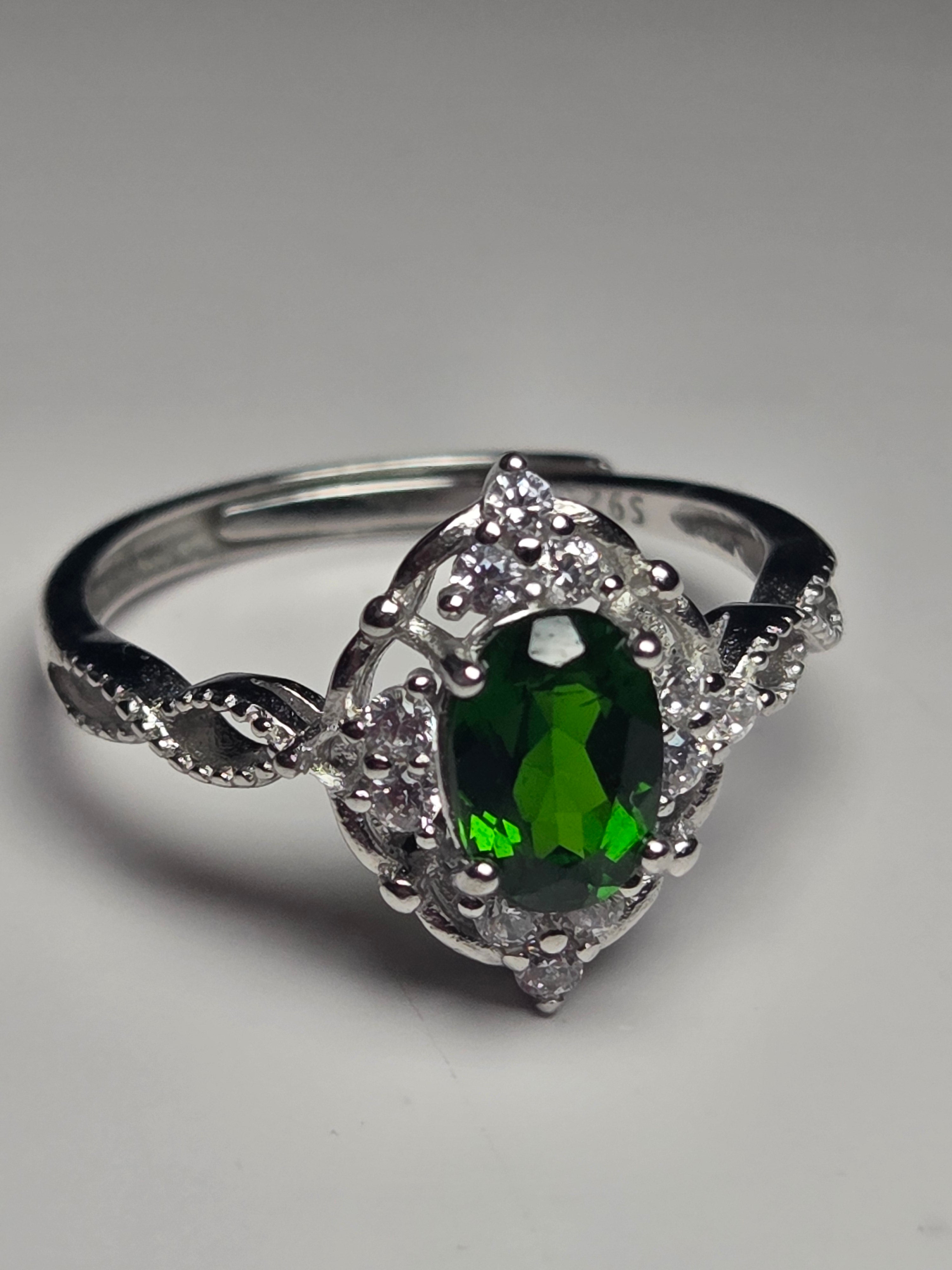 DIopside gemstone crystal Adjustable ring S295