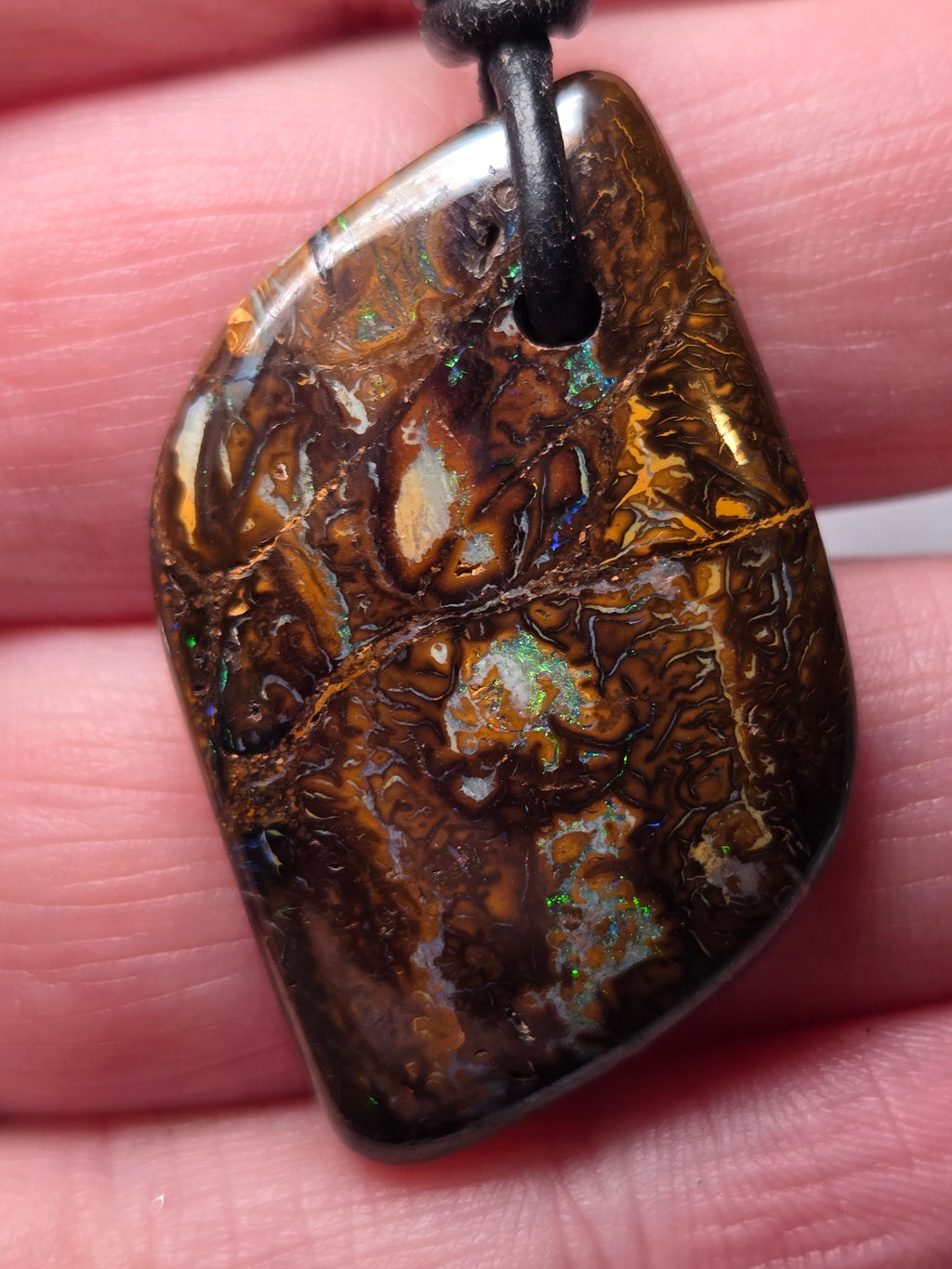 Matrix opal on a ajustable  leather necklace