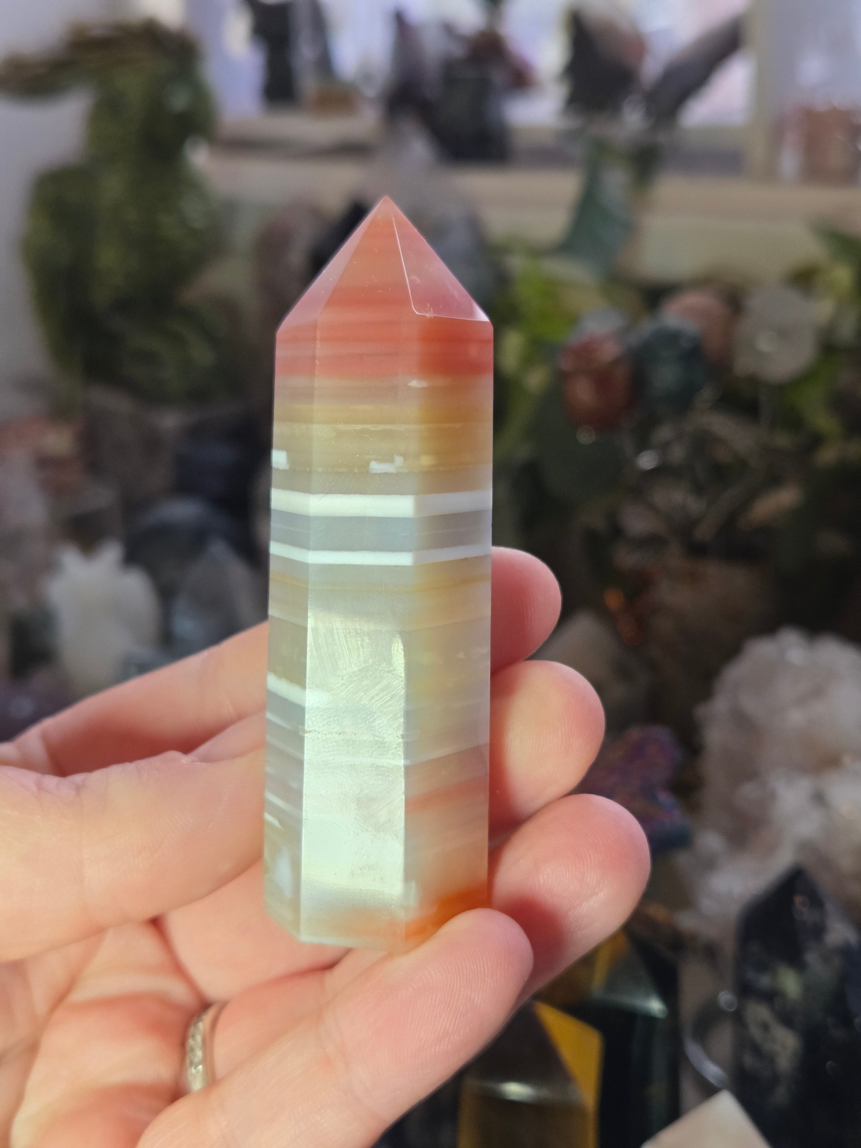 Pink Banded Jade crystal tower