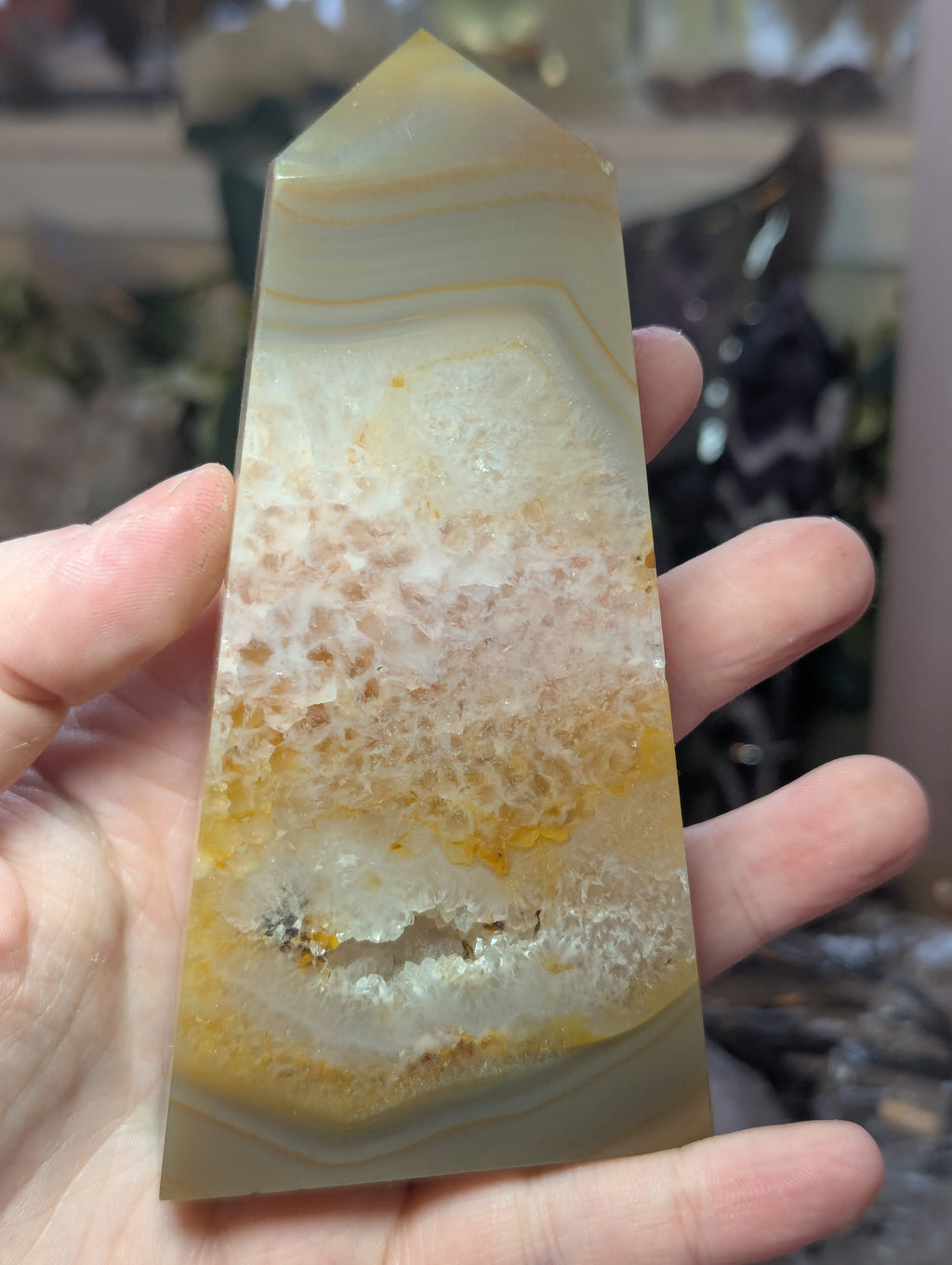 Tall Agate  crystal tower with duzy