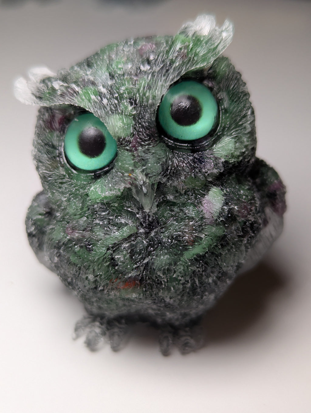 Ruby in zoisite crystal chip resin owl