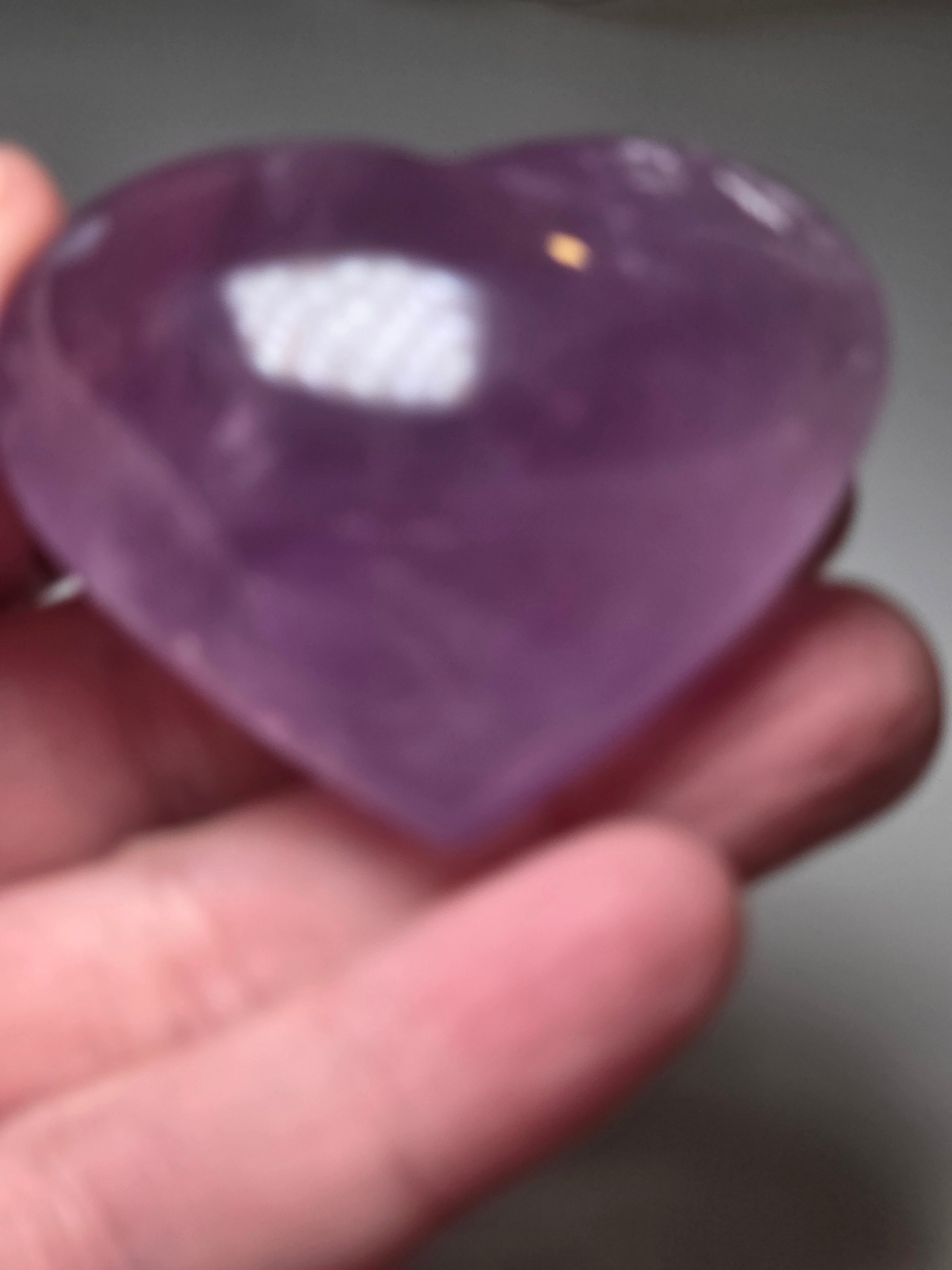 Amethyst crystal heart  carving with imperfections