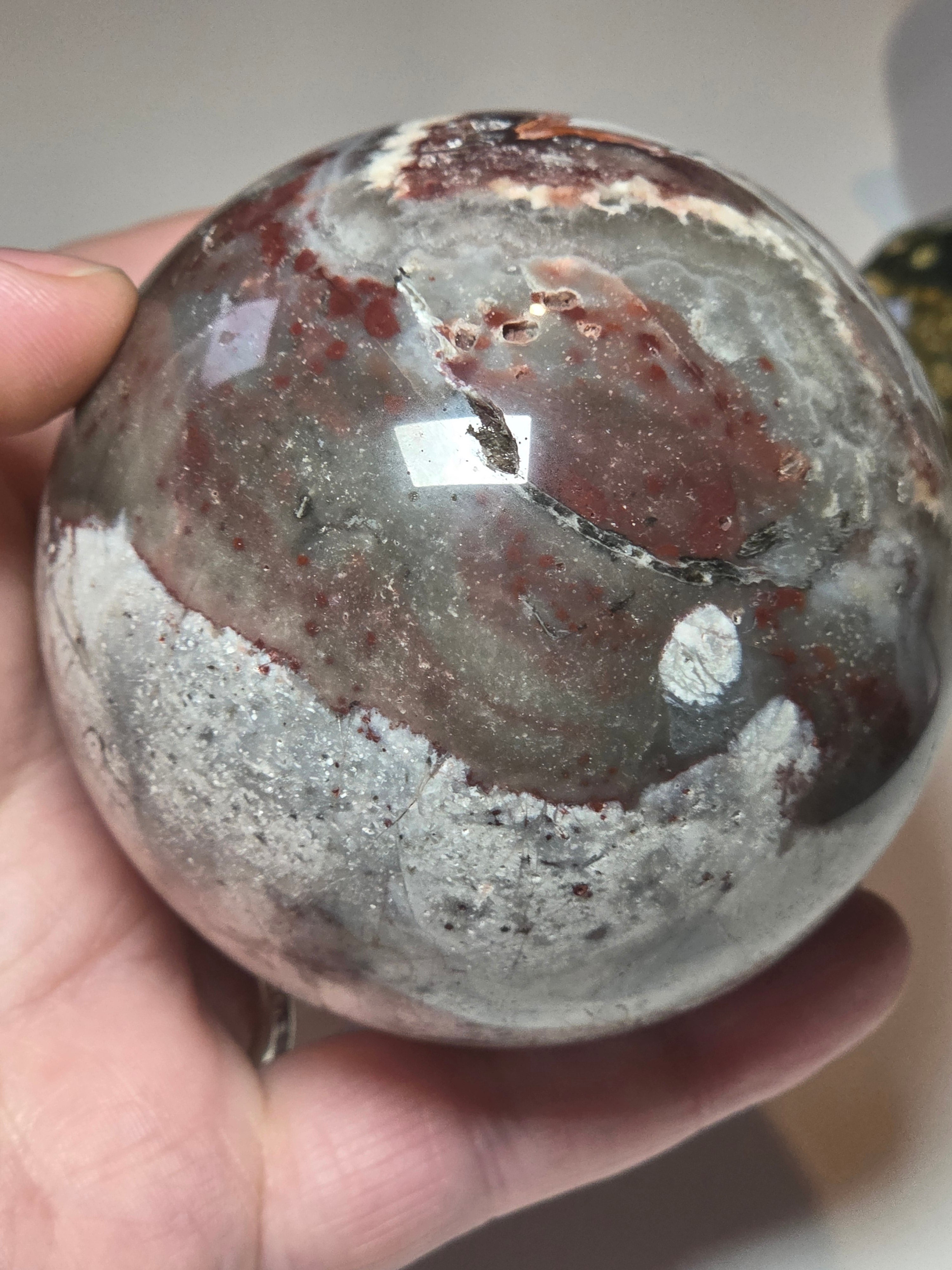 Mexican crazy lace agate crystal sphere  with imperfections