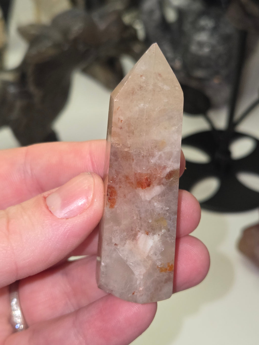 Sunstone and fire quartz crystal tower