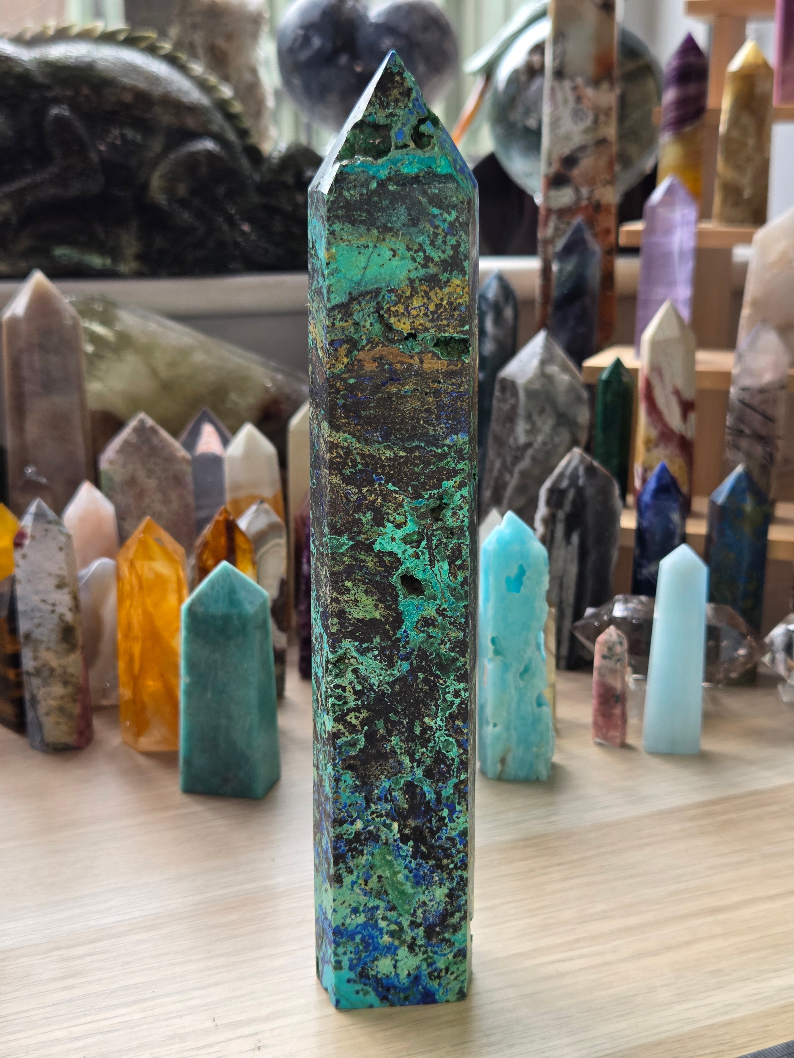 23cm Chrysocolla malicite Azerite  crystal tower