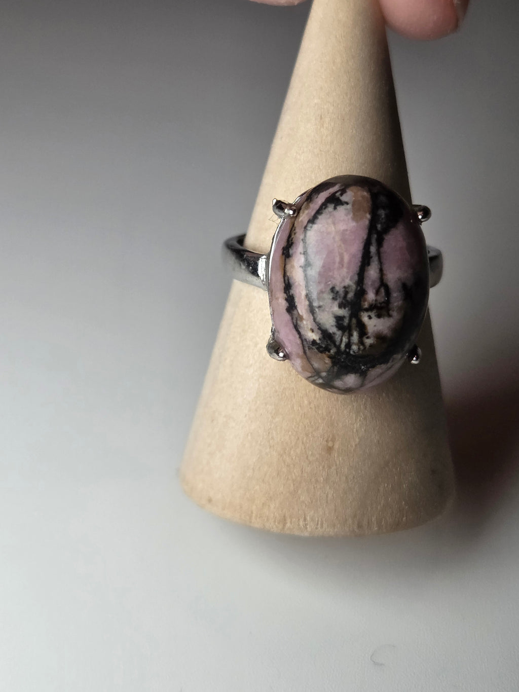 Rhodonite crystal adjustable ring
