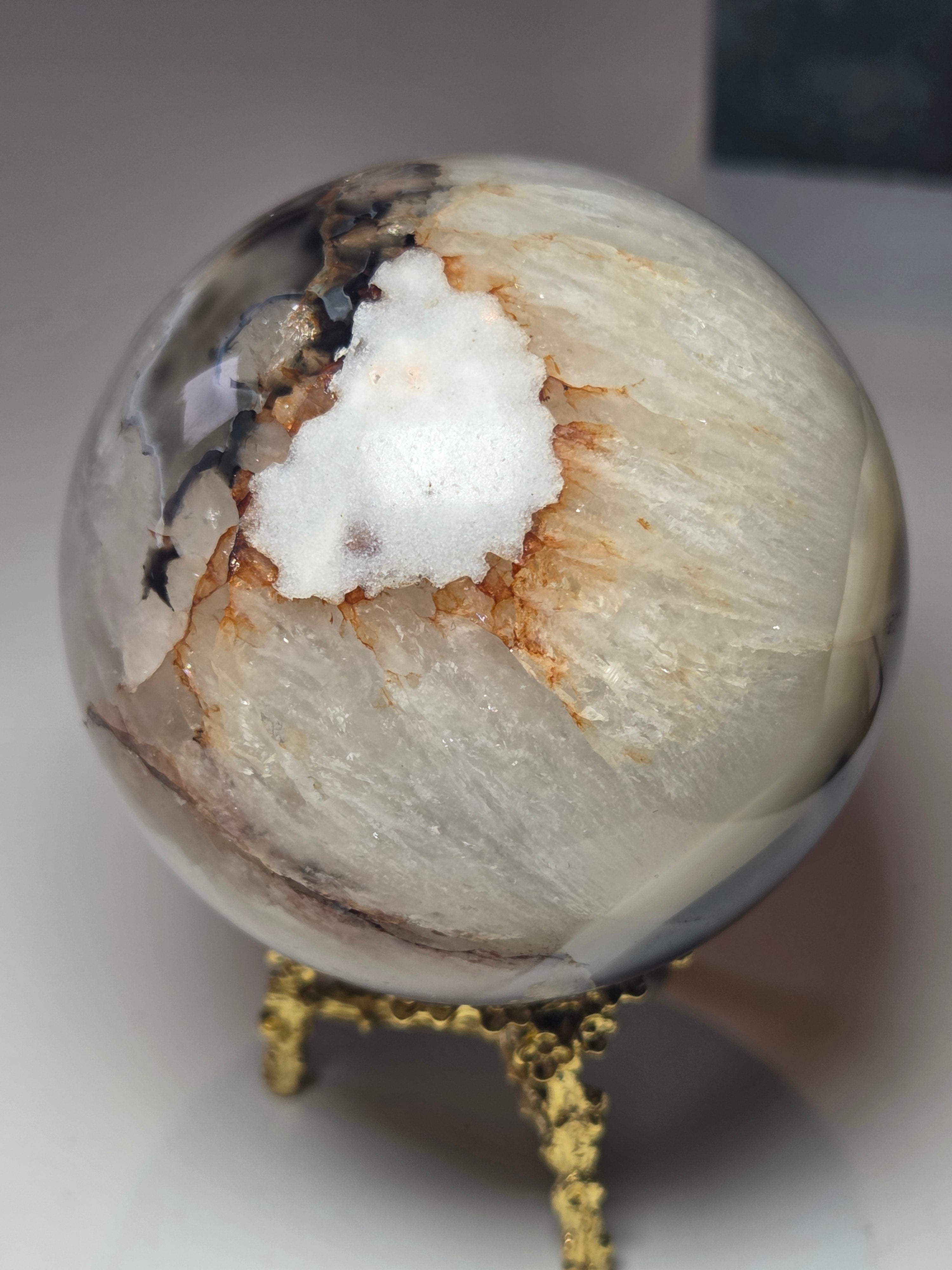 Agate  and quartz crystal sphere  with imperfections