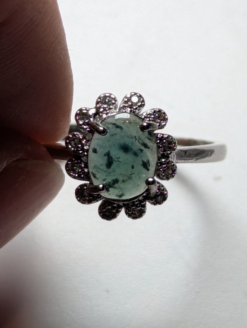 Moss Agate crystal Adjustable ring stainless steel
