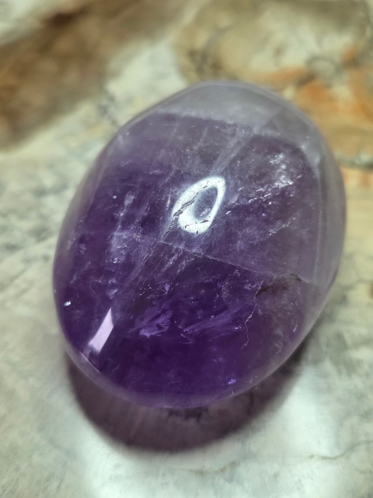 Amethyst crystal palm stone