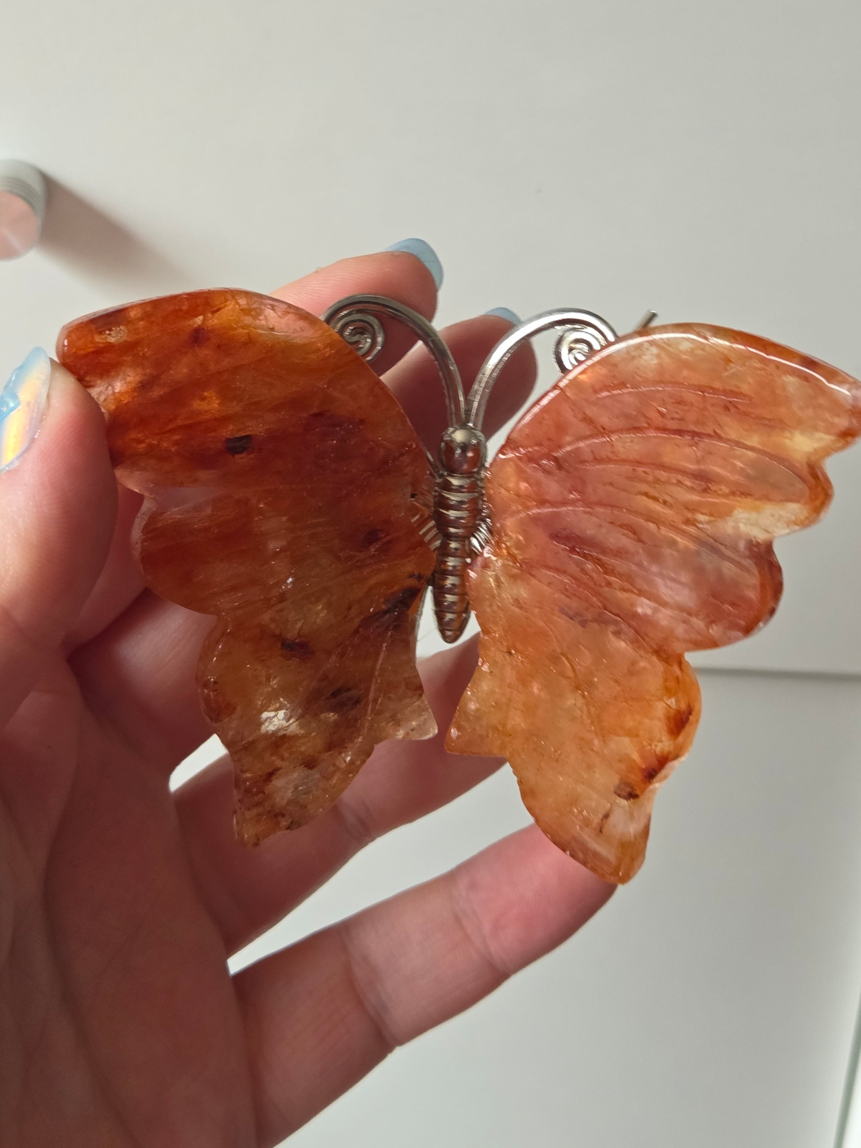 Fire quartz crystal butterfly