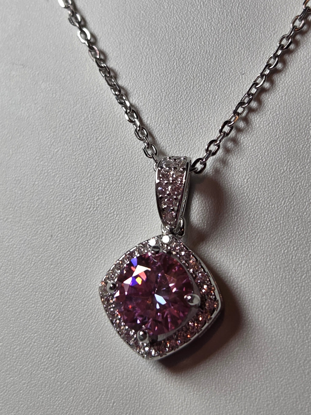 Pink Moissonite Diamond necklace with certificate