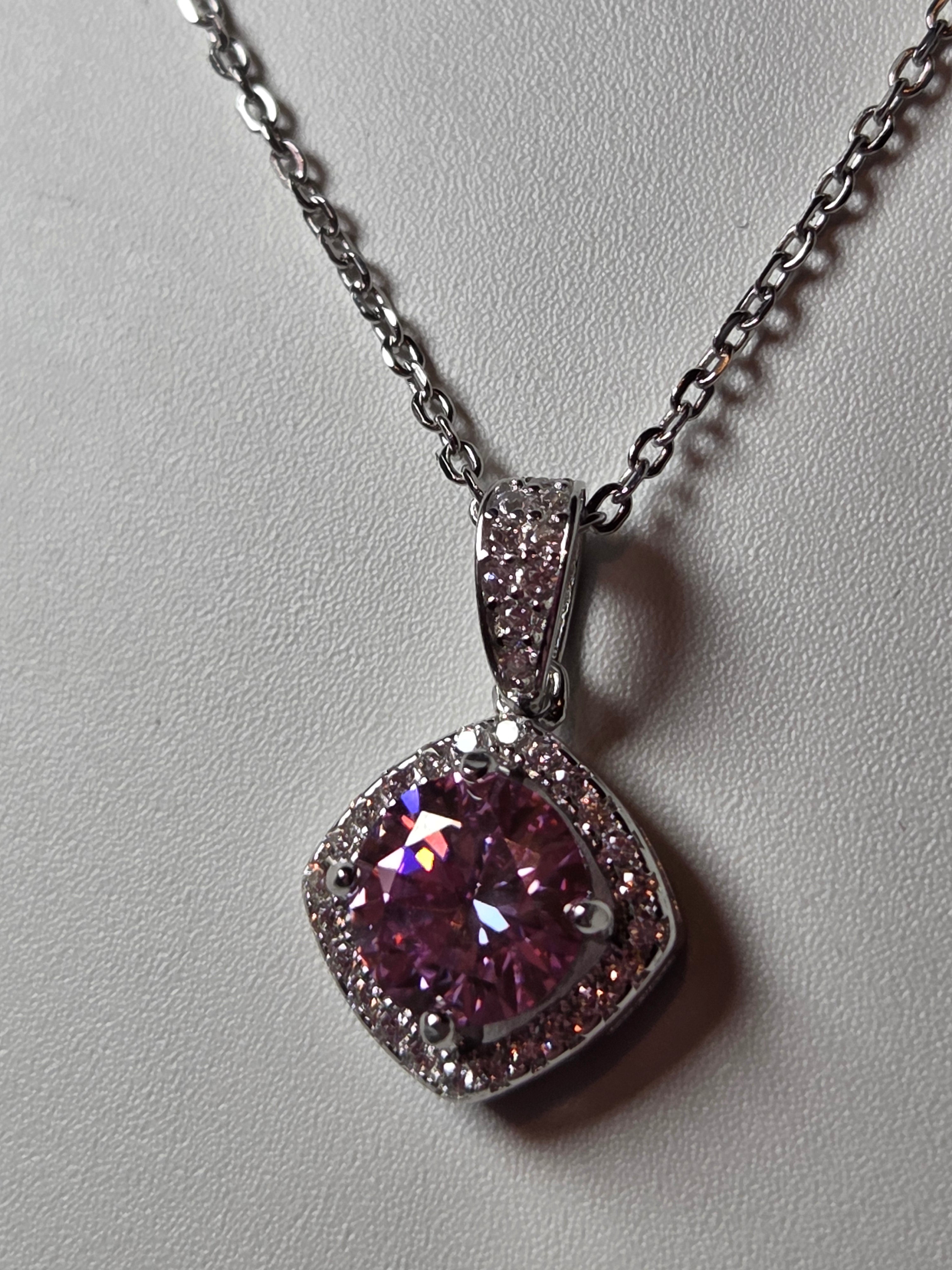 Pink Moissonite Diamond necklace with certificate