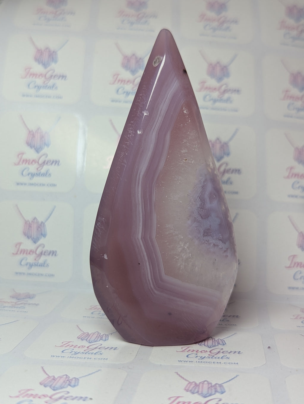 Pink Agate crystal tear drop carving
