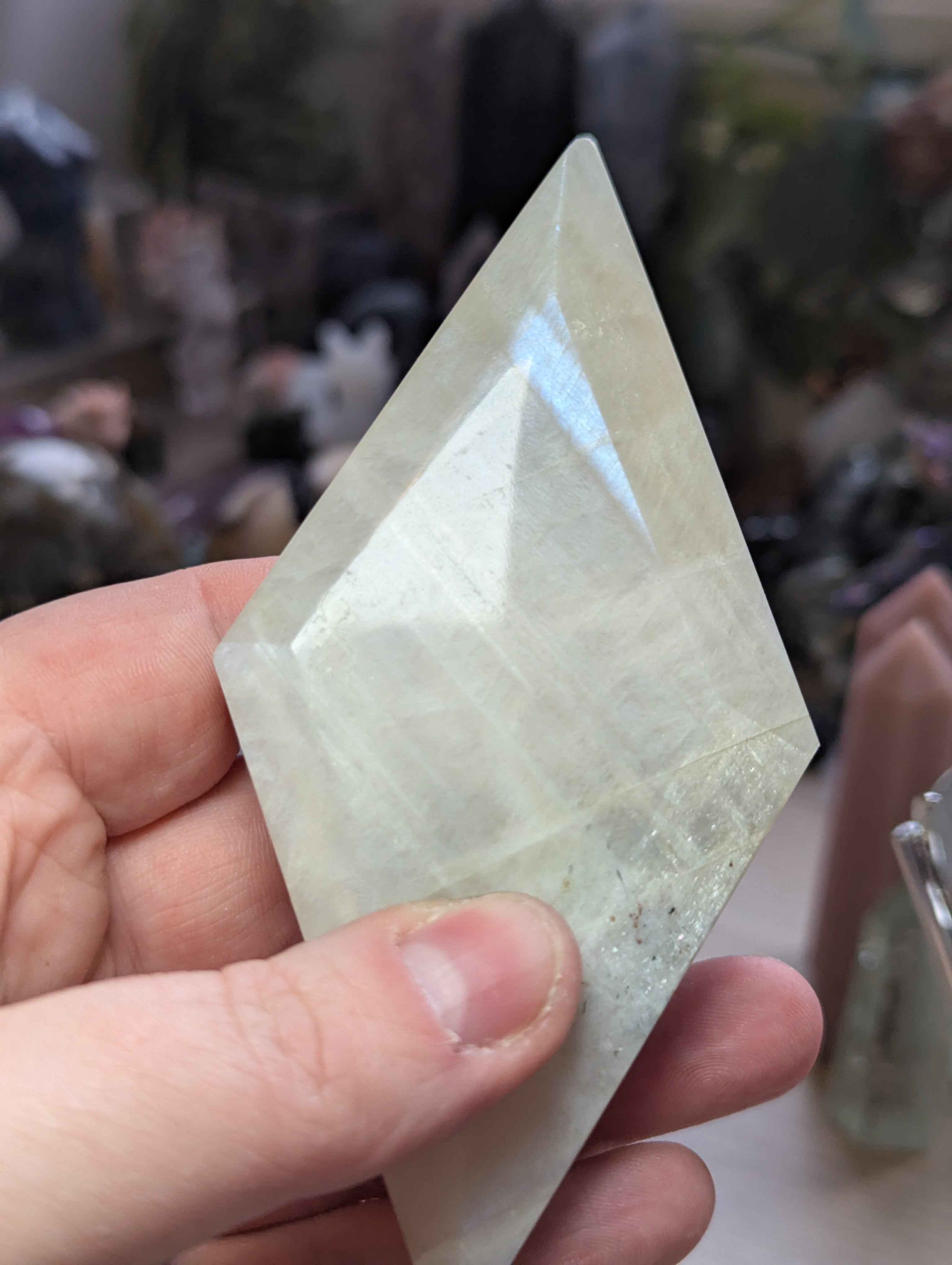 Rainbow moonstone crystal diamond crystal with Stand