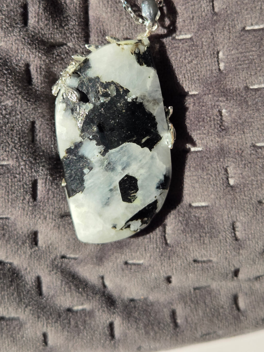 Large pendant rainbow moonstone crystal necklace