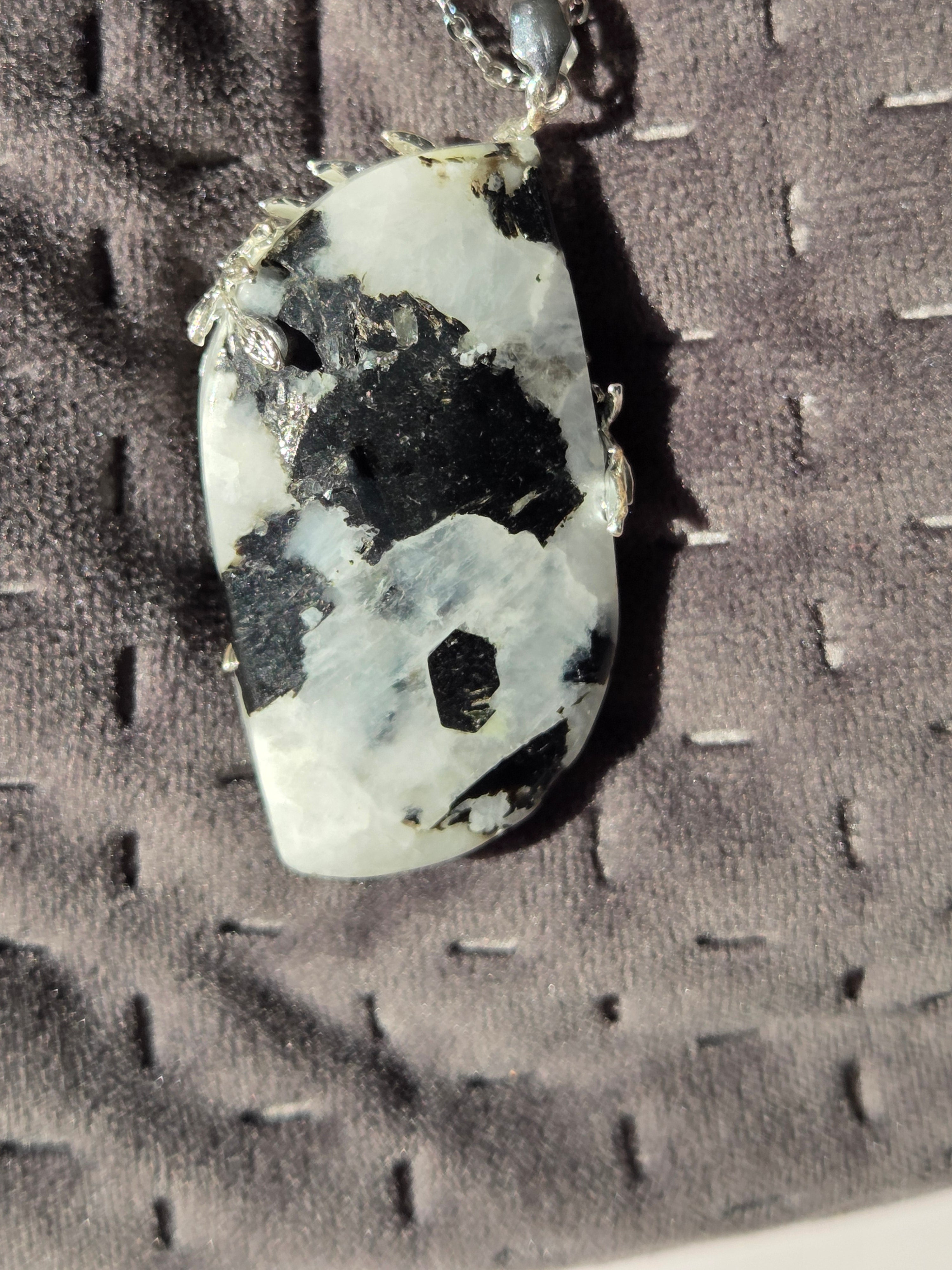 Large pendant rainbow moonstone crystal necklace