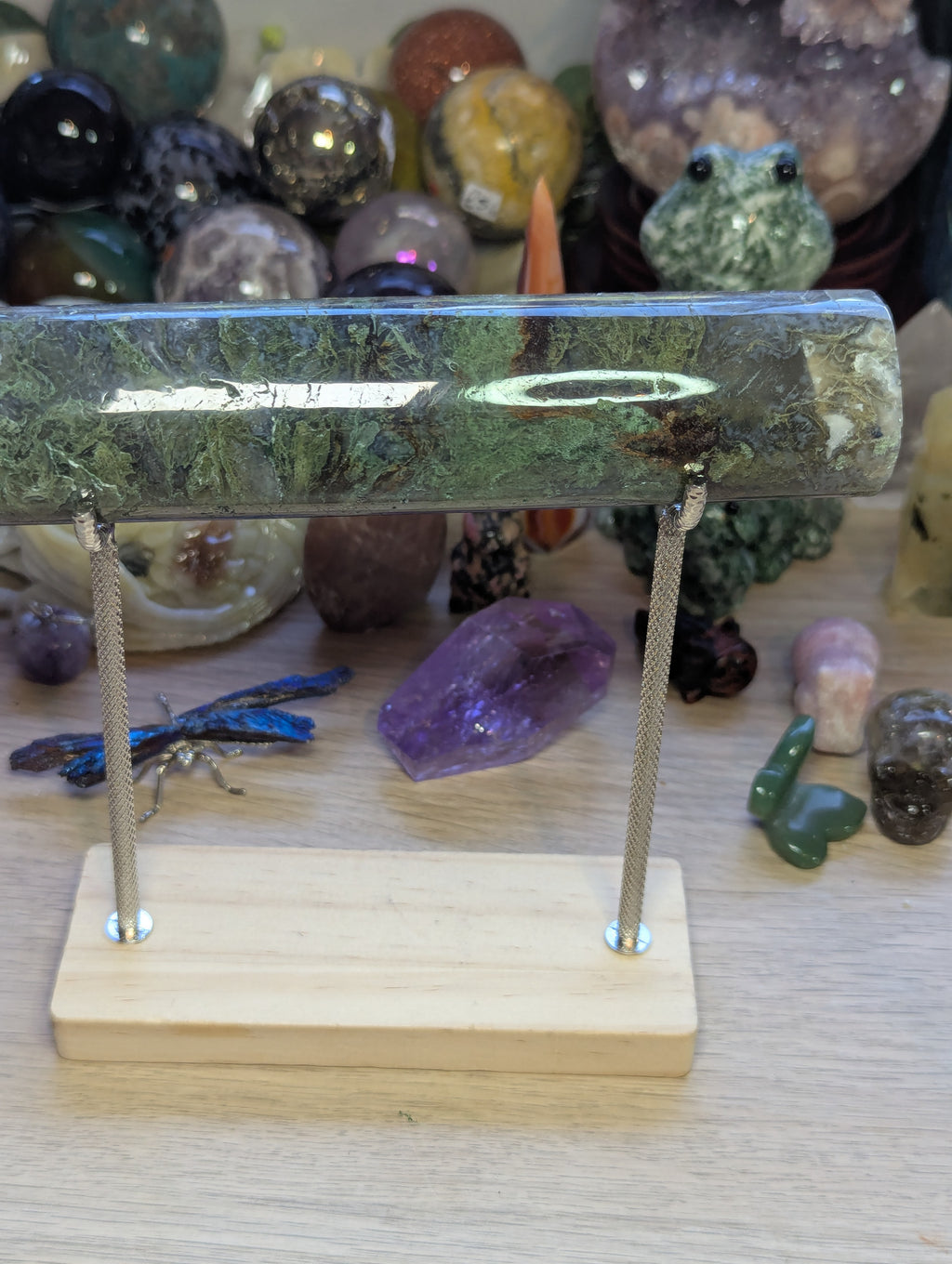 Moss agate crystal bracelet stand