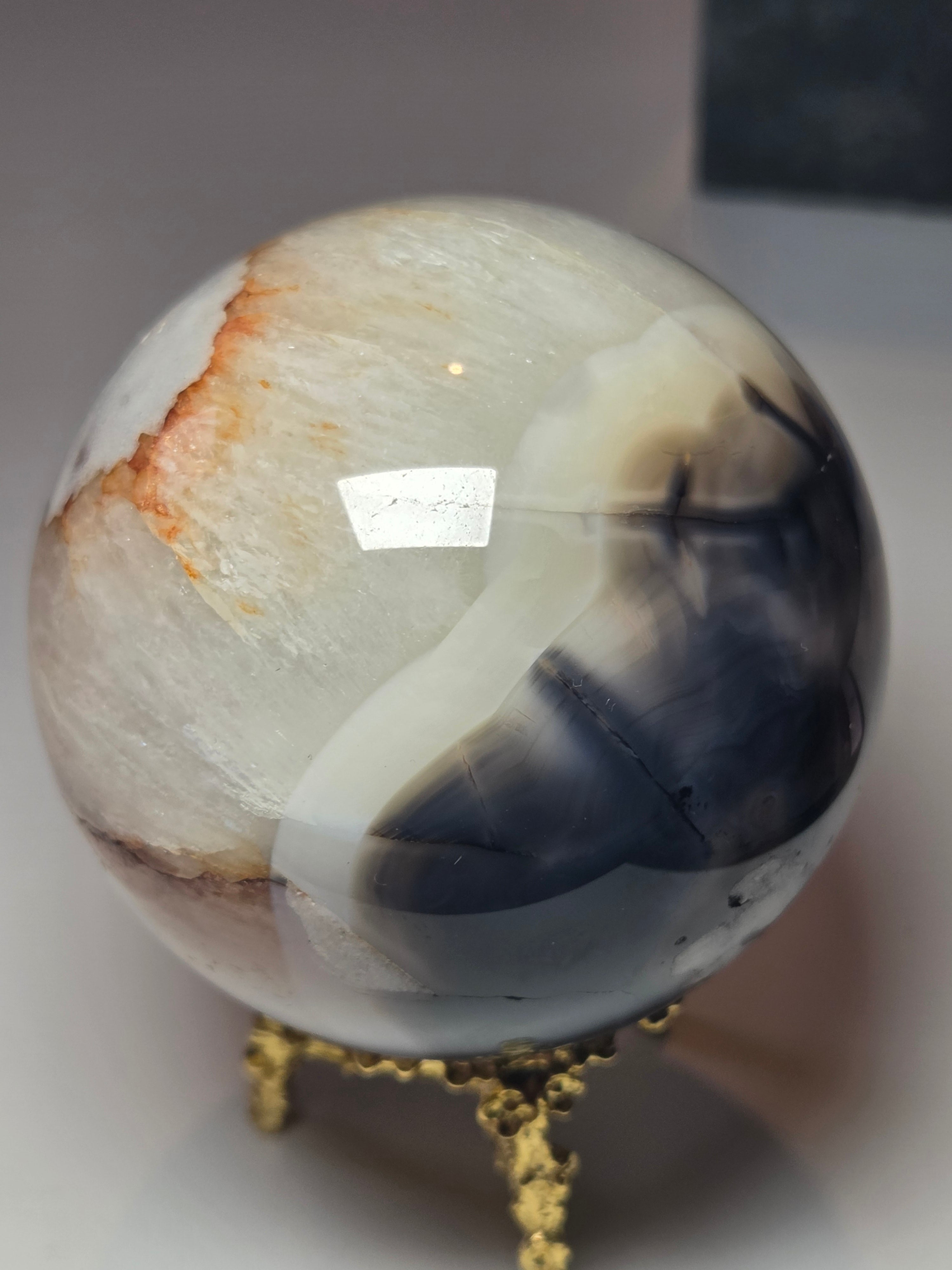 Agate  and quartz crystal sphere  with imperfections