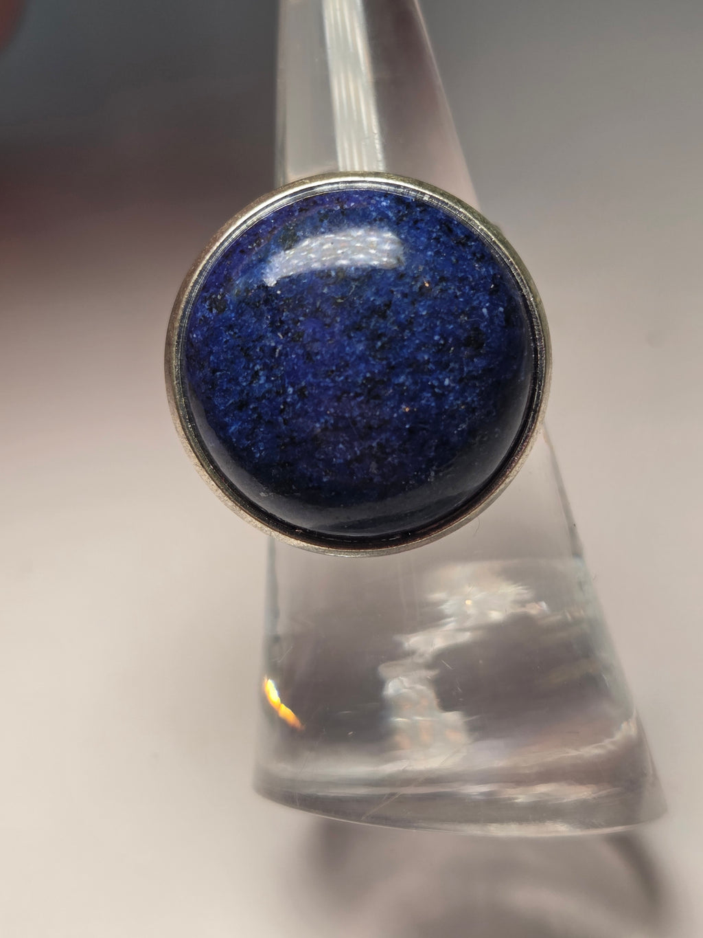 Lapis lazuli crystal adjustable ring stainless steel