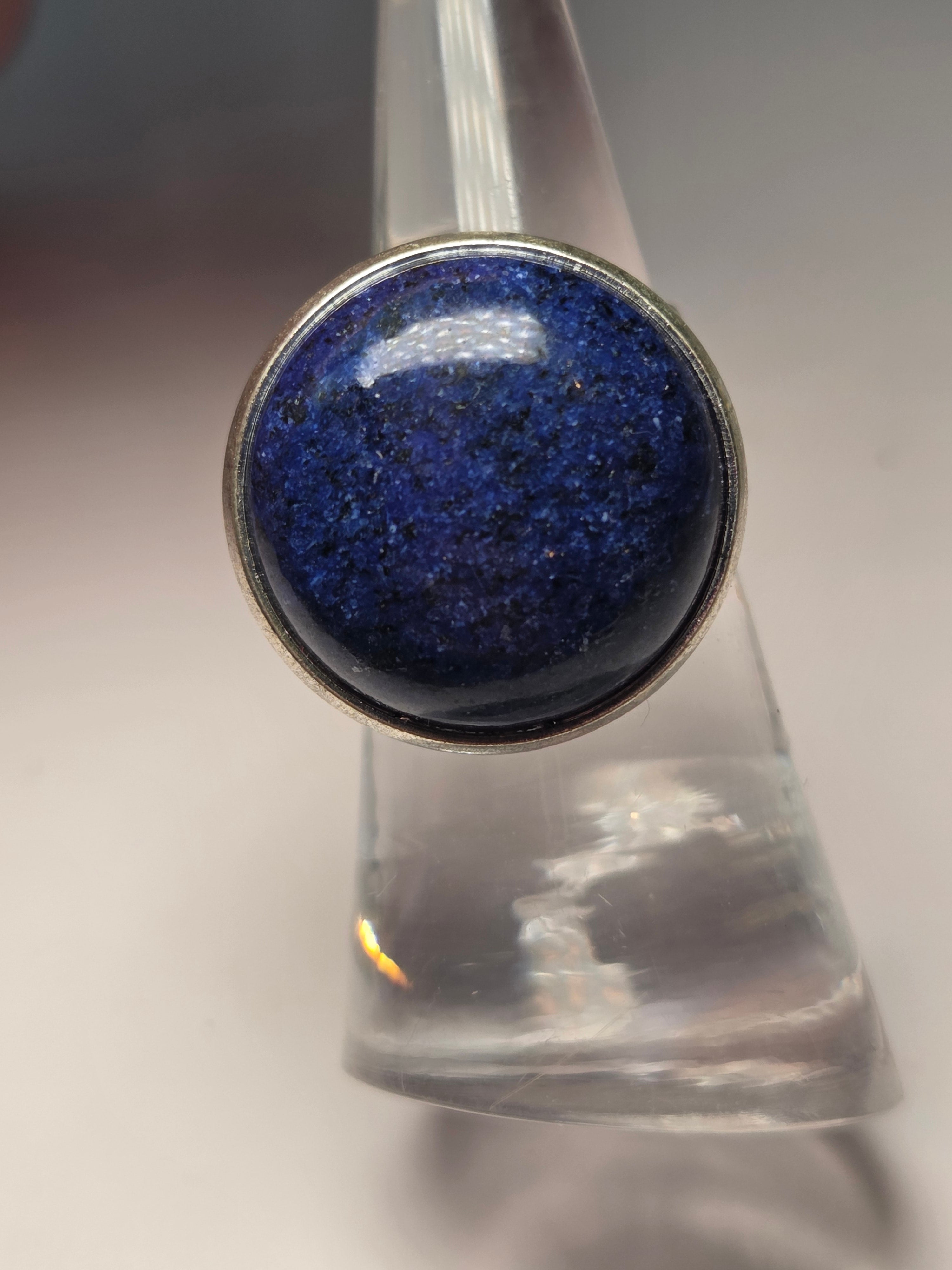 Lapis lazuli crystal adjustable ring stainless steel