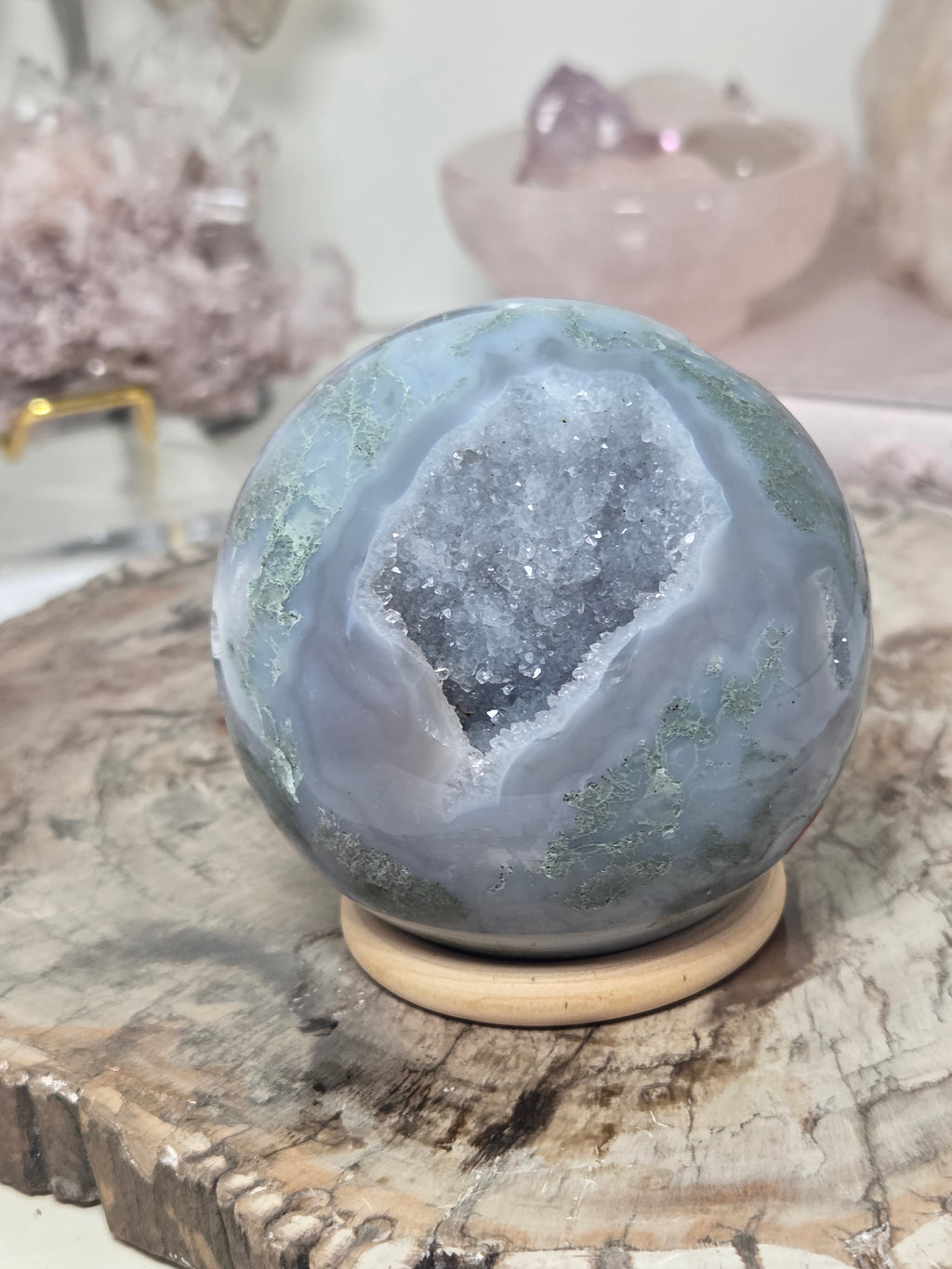 Beautiful  blue moss crystal sphere