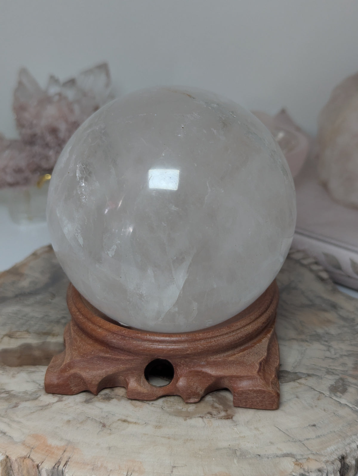Large clear quartz crystal sphere