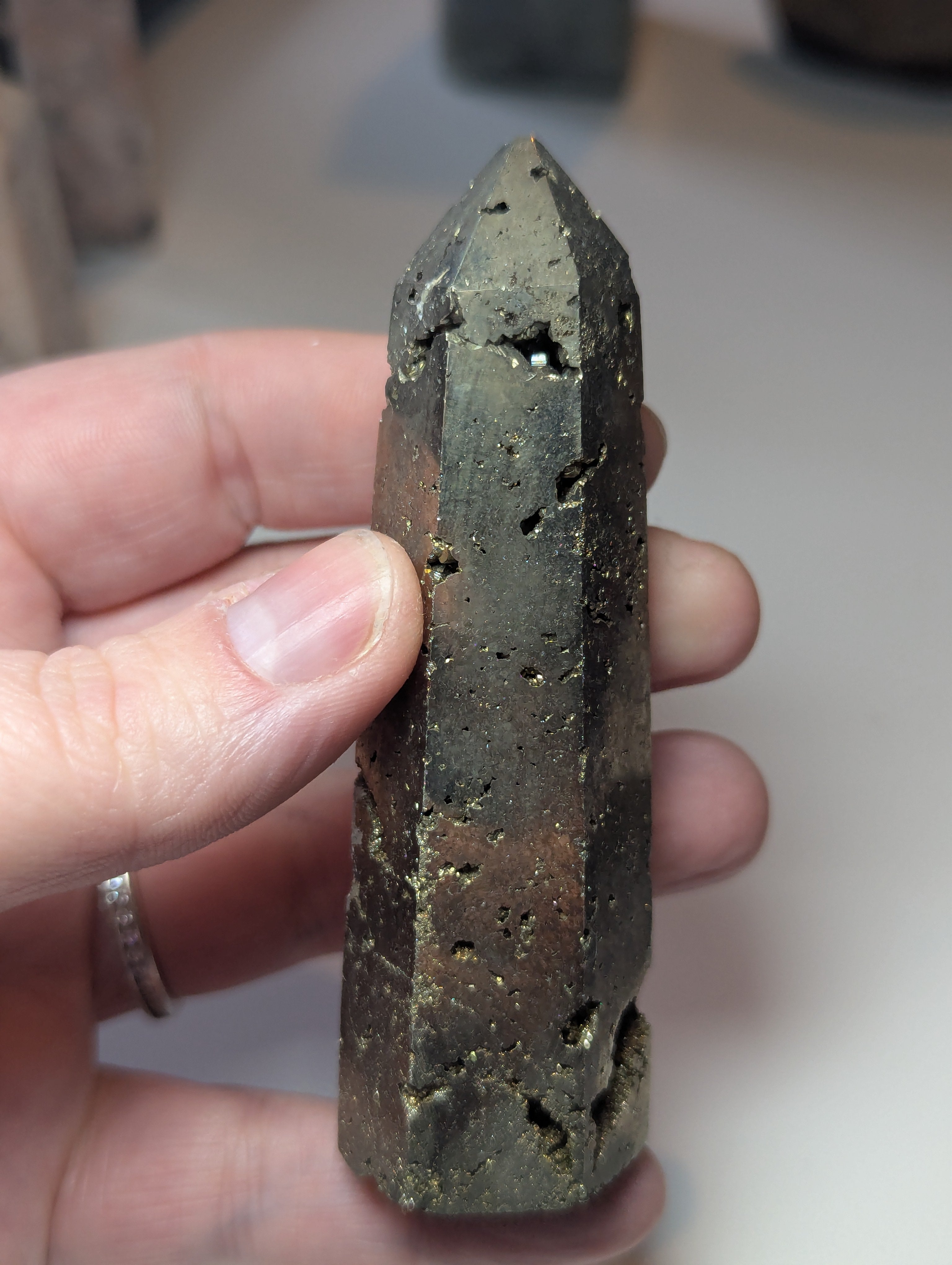 Pyrite crystal tower carving