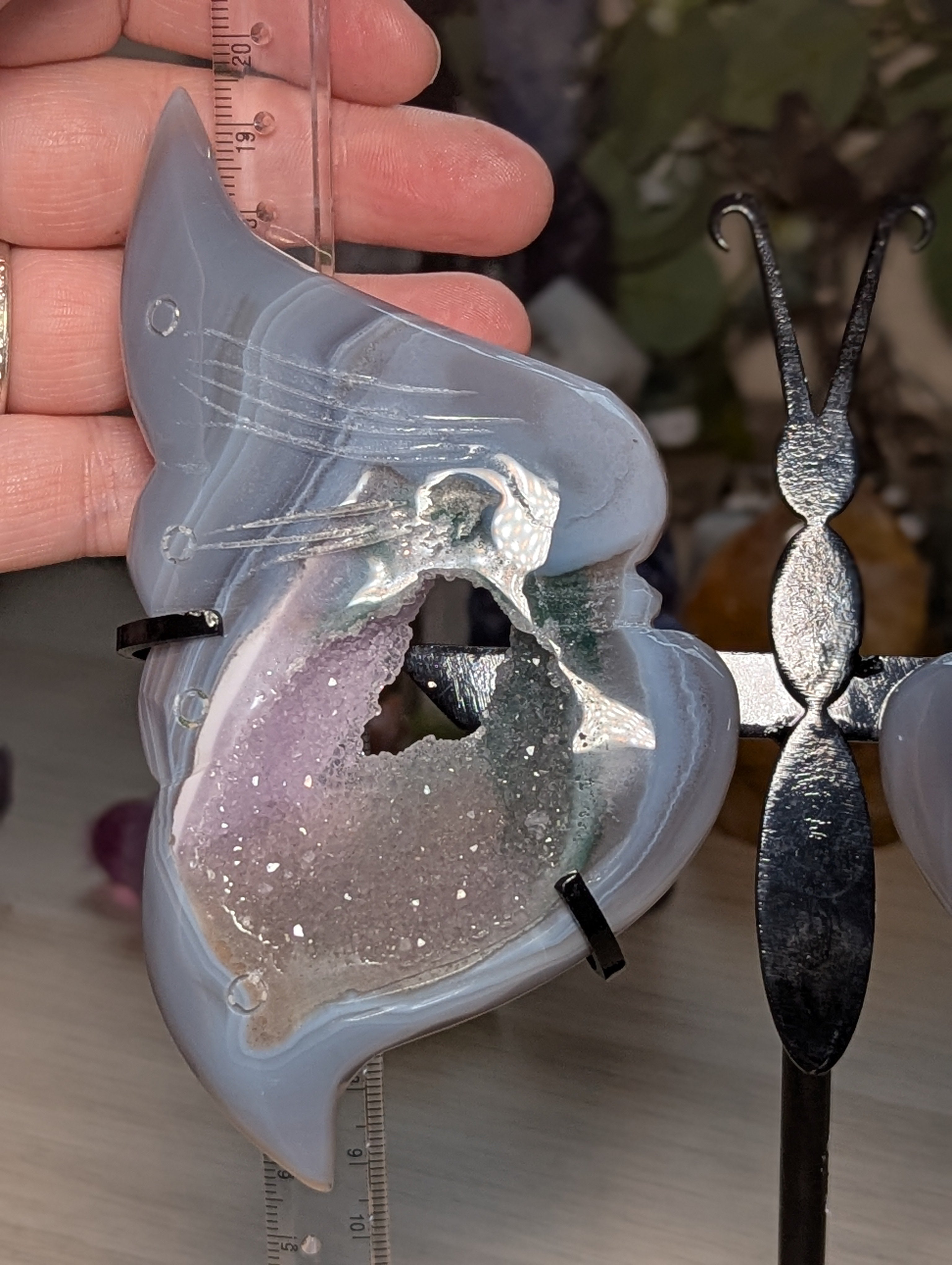 Large Amethyst crystal butterfly on stand