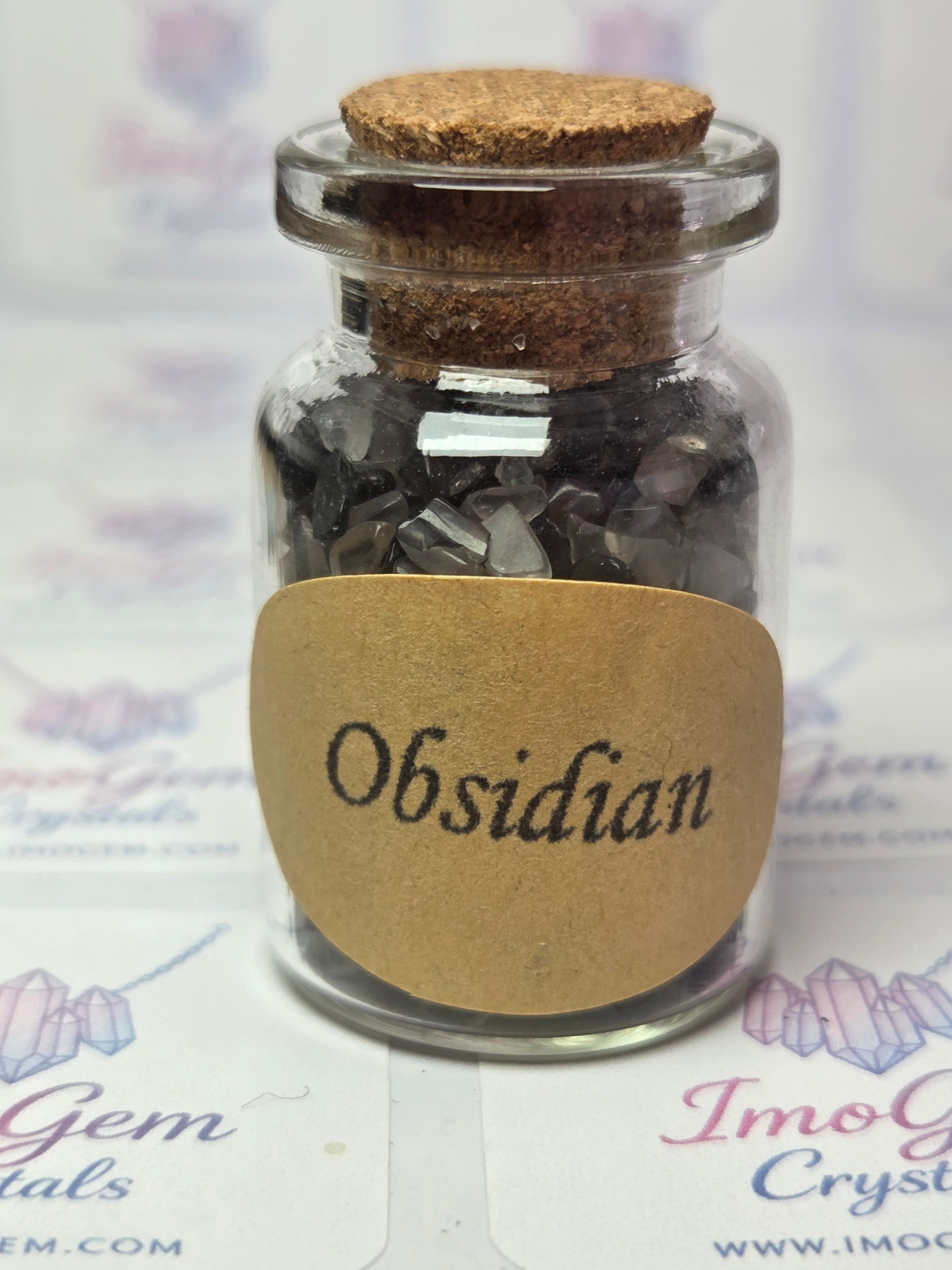 Crystal chips in glass jar
