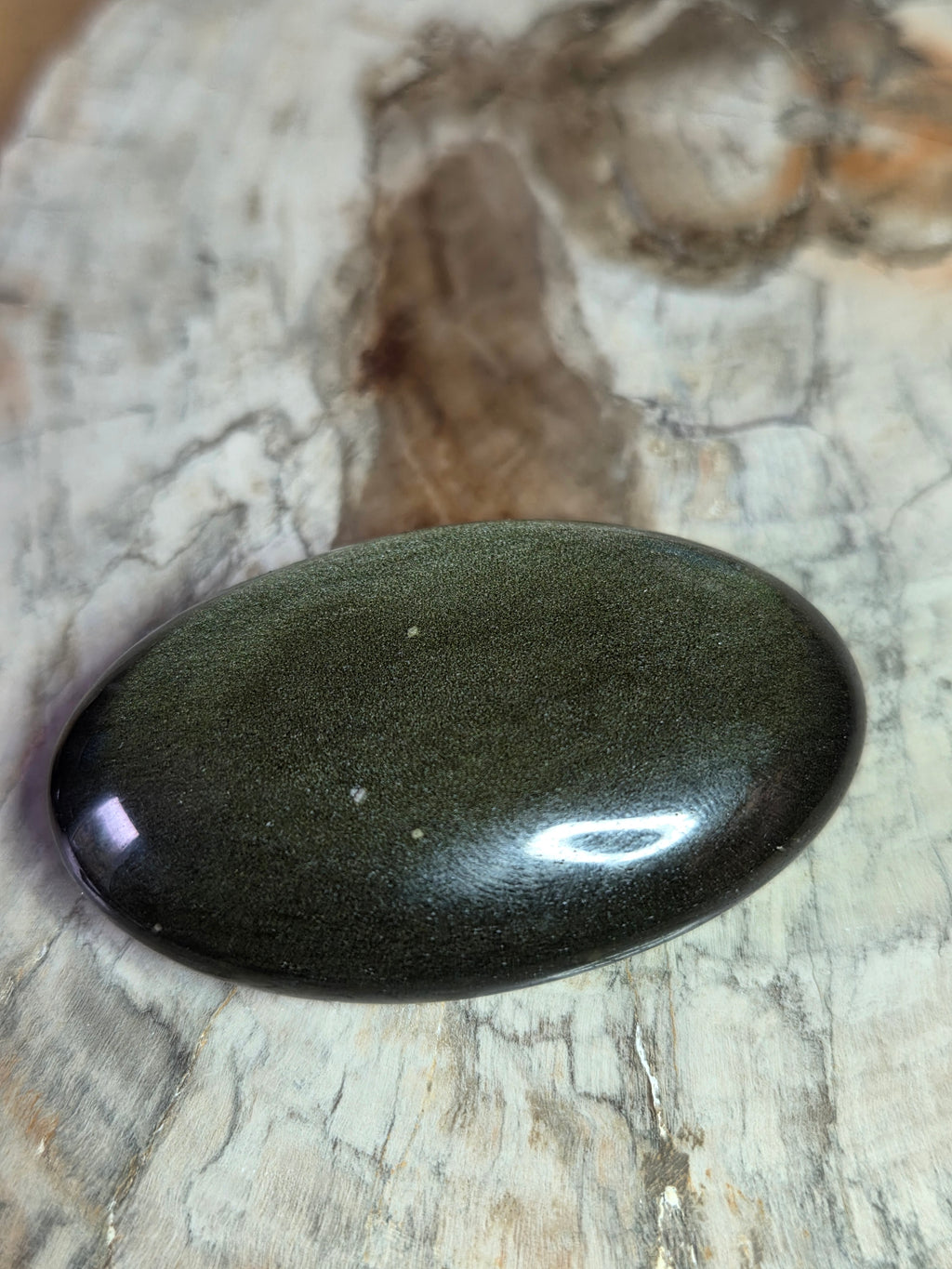 Golden sheen obsidian crystal palm stone