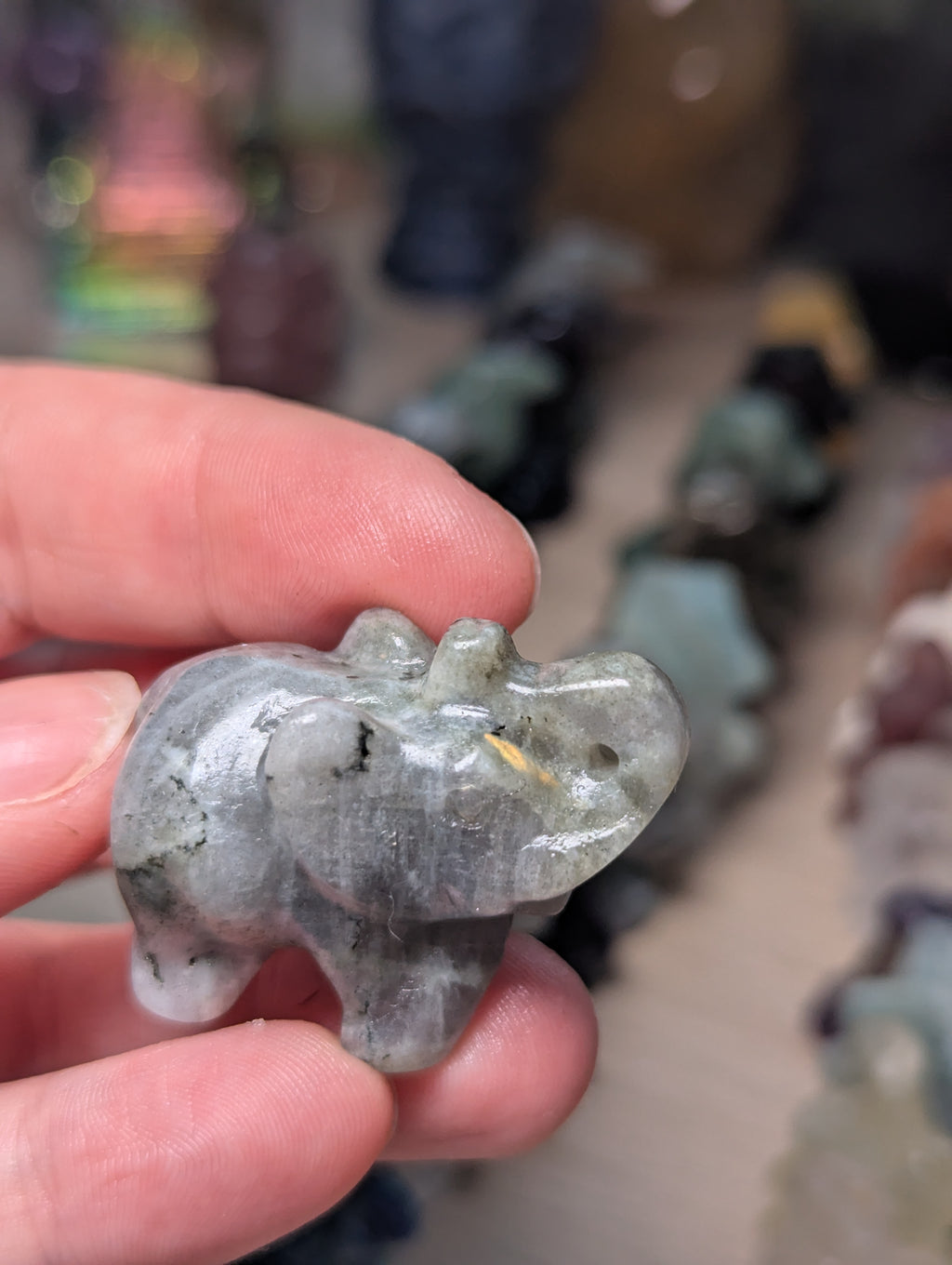 Labradorite crystal Elephant carving