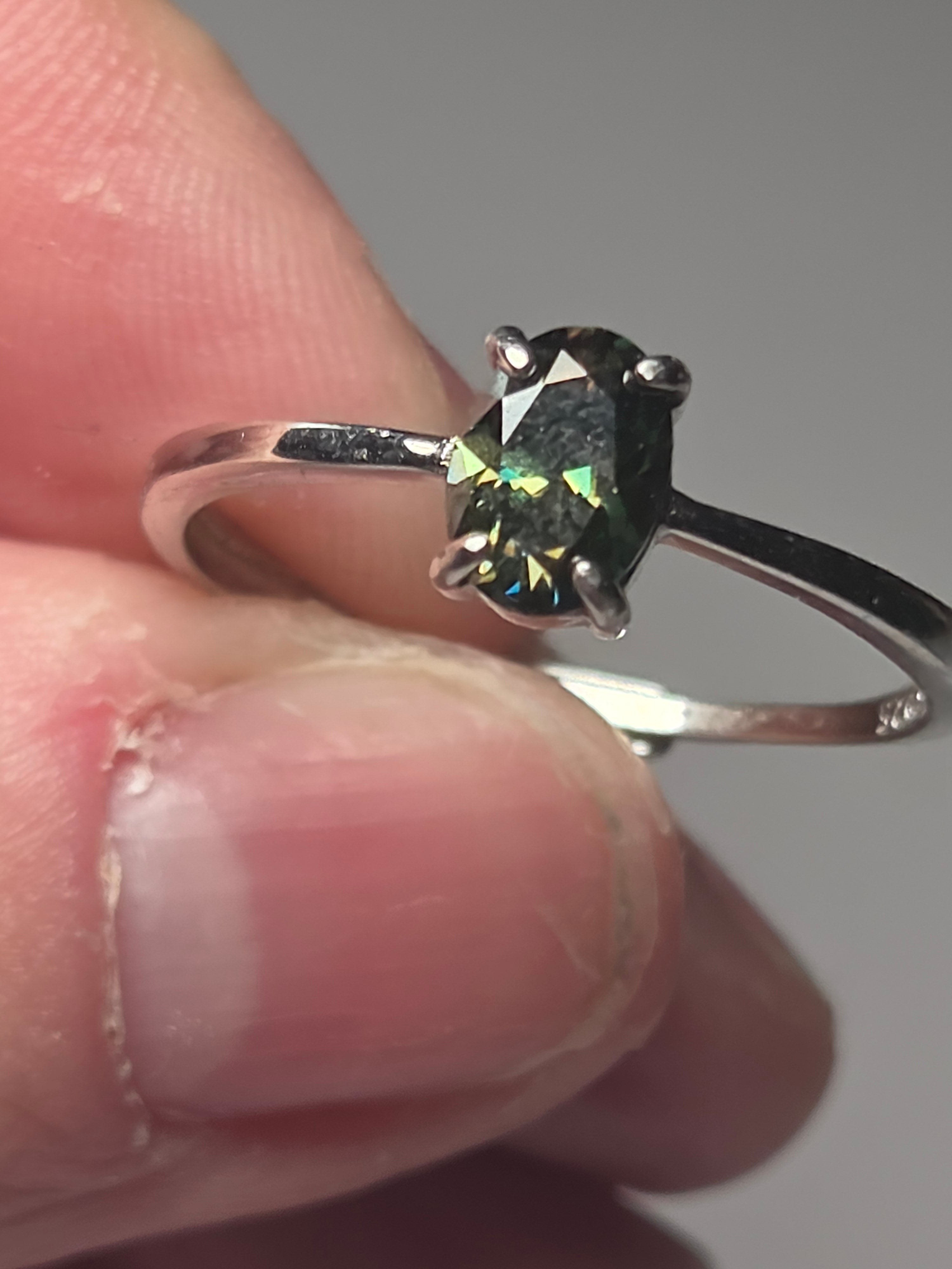 One carot Moissonite Green Diamond adjustable ring