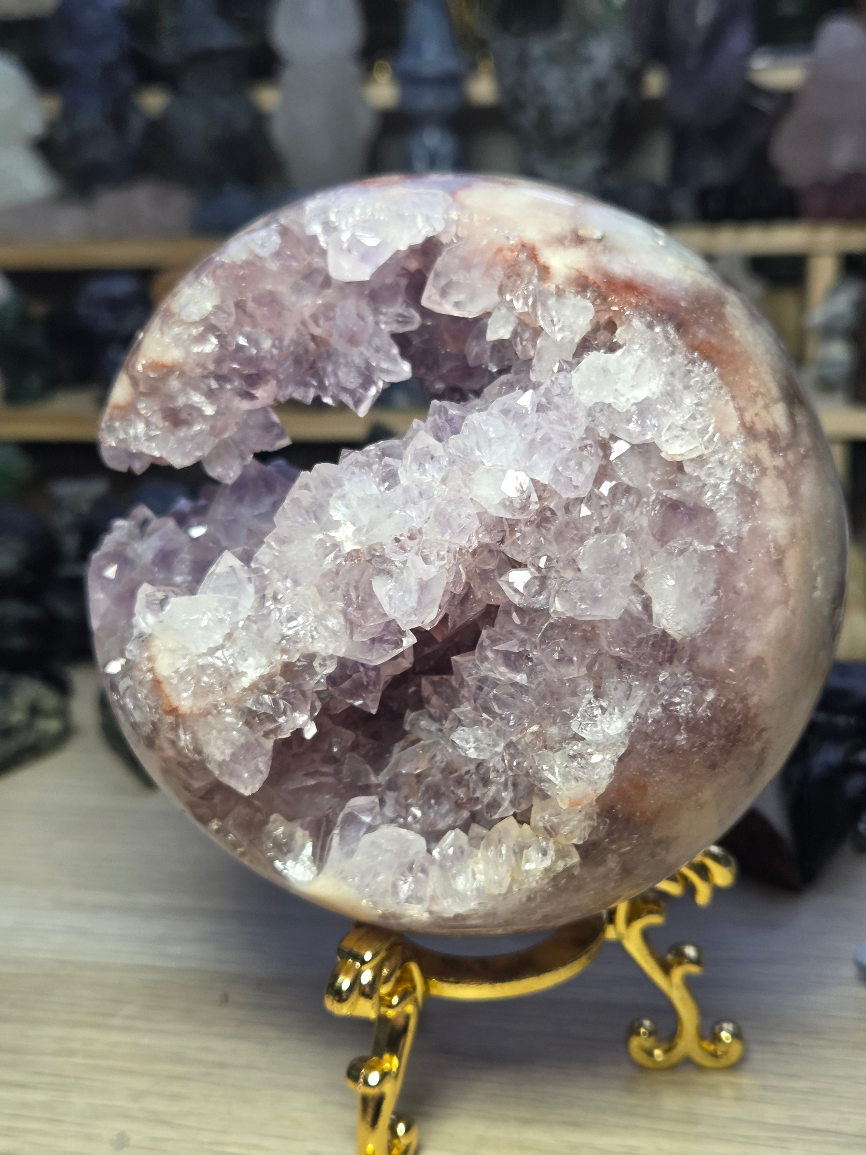 Pink amethyst crystal  sphere 10cm Grade AAAA  was £1250