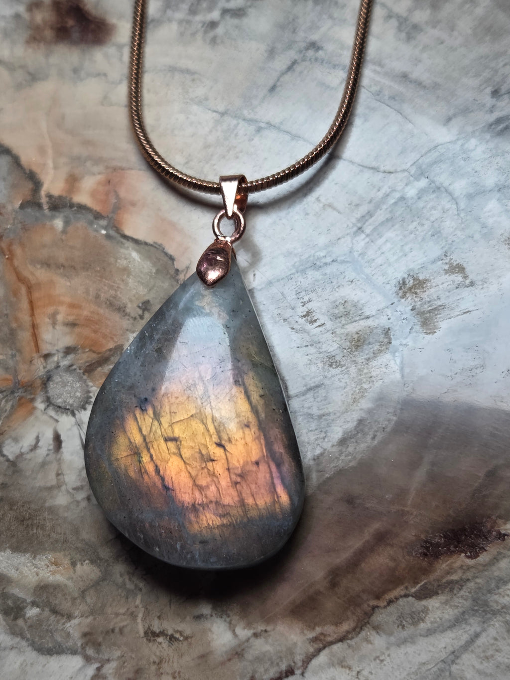 Labradorite crystal rose gold necklace