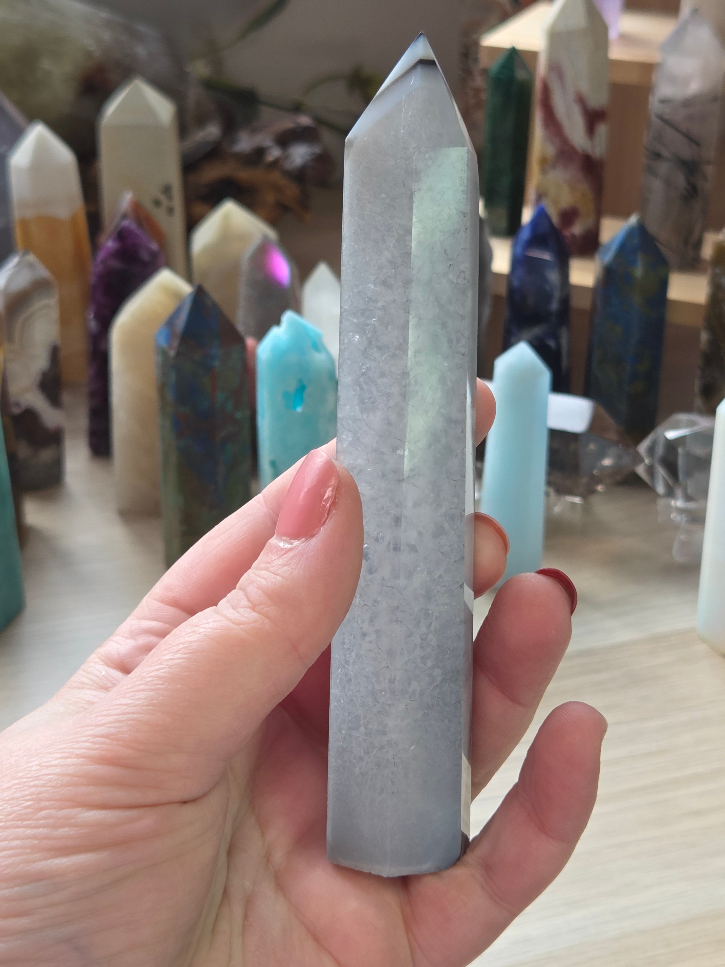 13cm black agate crystal  tower
